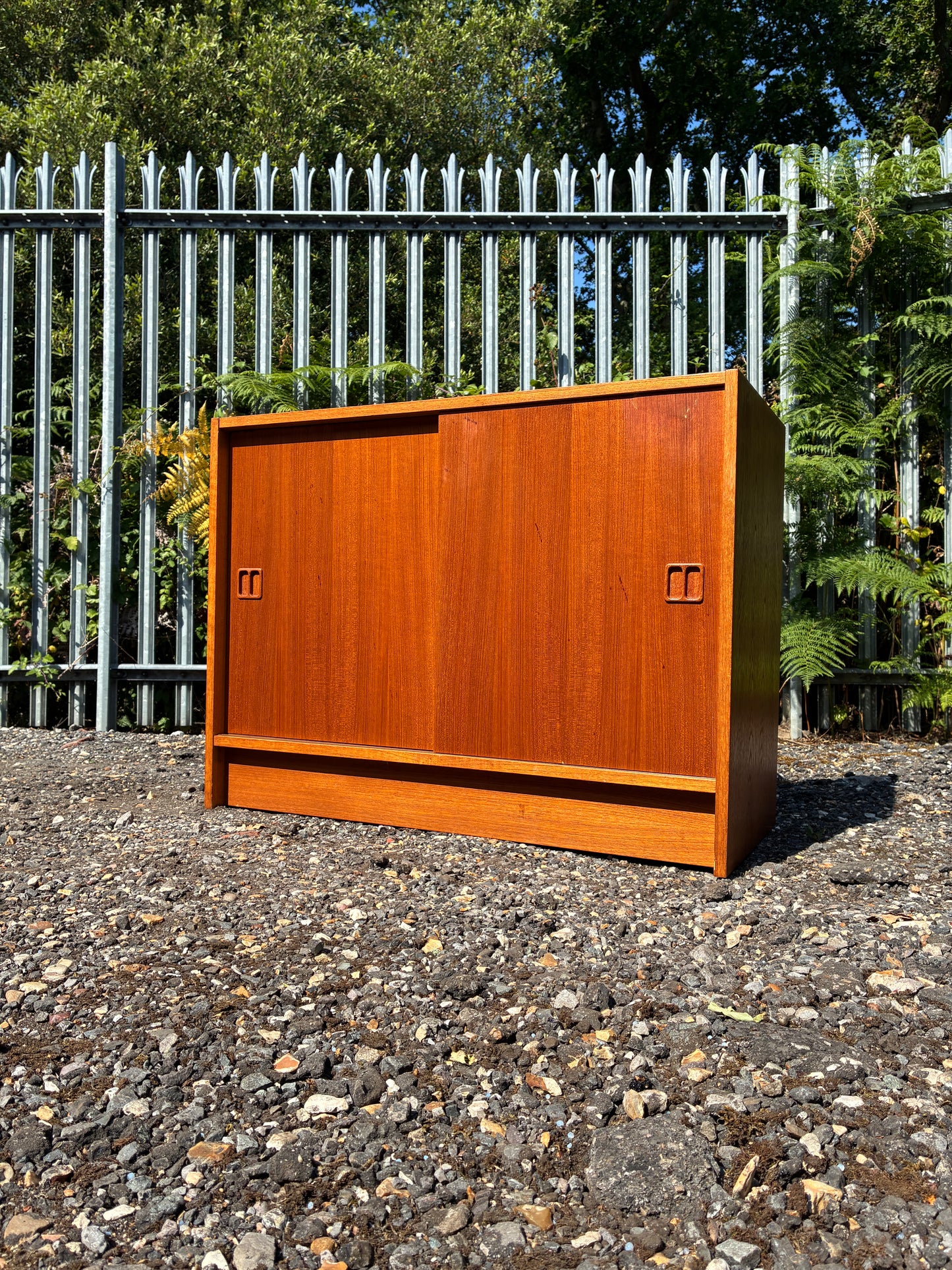 Danish Mid-Century Teak Sliding Door Cupboard | Scandinavian Storage Cabinet | Retro Sideboard | 87cm
