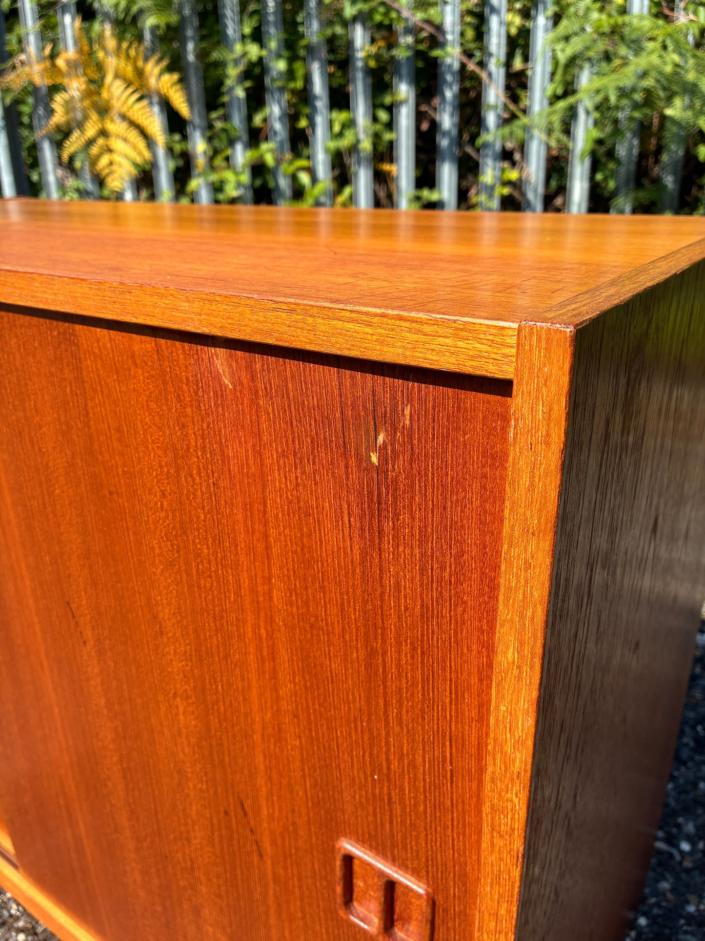 Danish Mid-Century Teak Sliding Door Cupboard | Scandinavian Storage Cabinet | Retro Sideboard | 87cm