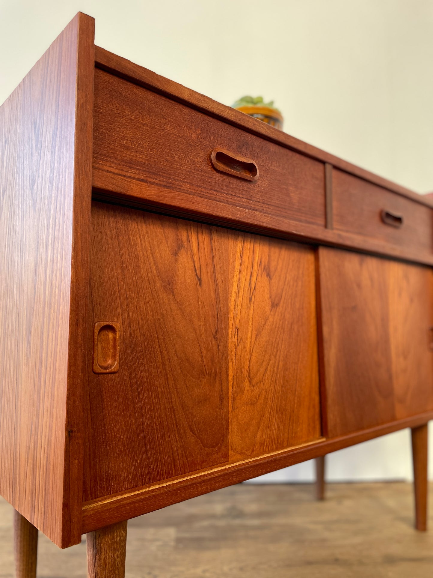 Mid-Century Danish Teak Cabinet with Sliding Doors & Drawers | 1960s Sideboard