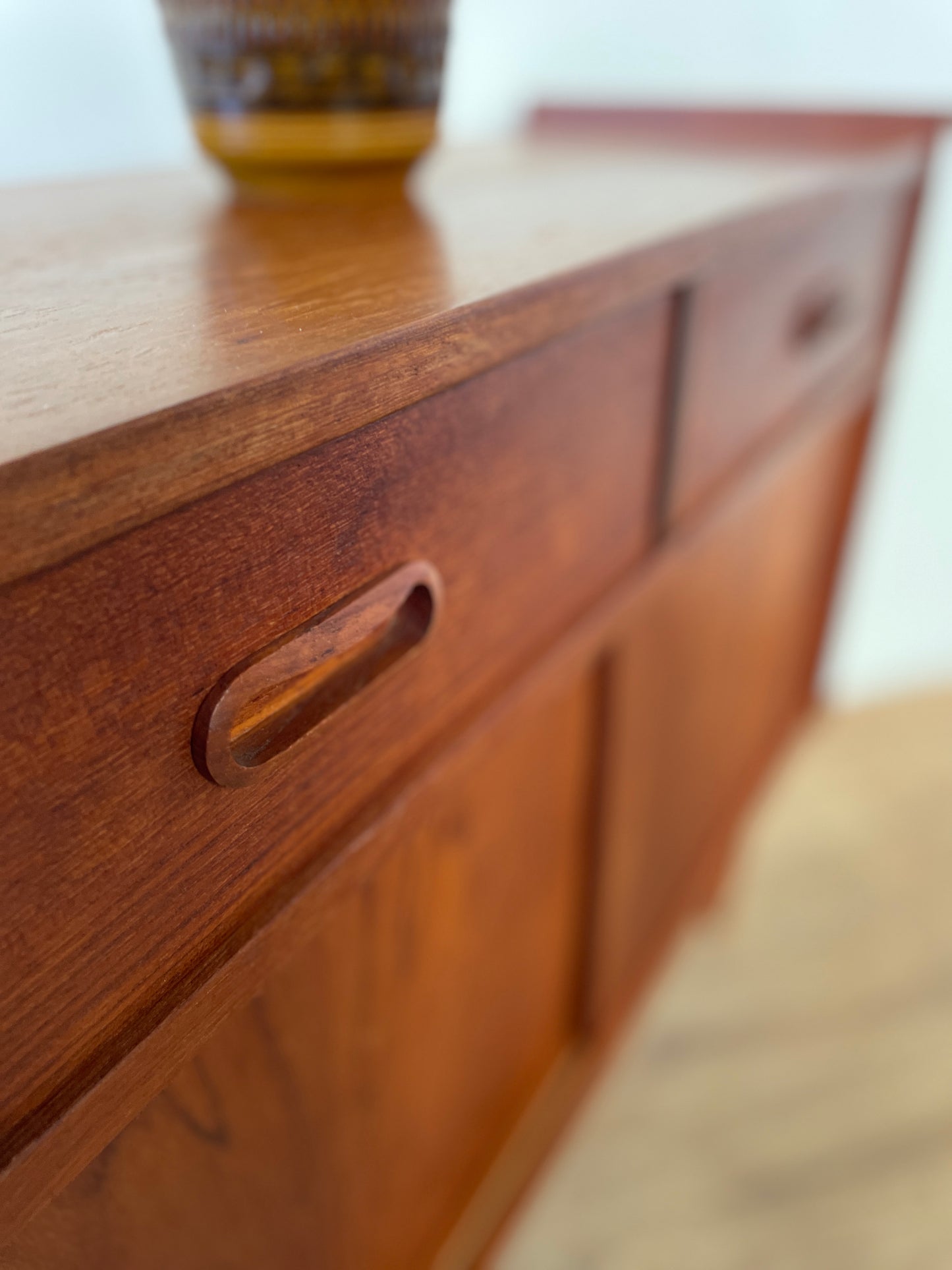 Mid-Century Danish Teak Cabinet with Sliding Doors & Drawers | 1960s Sideboard