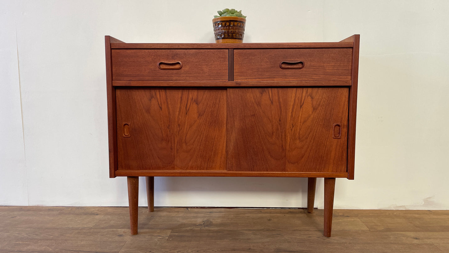 Mid-Century Danish Teak Cabinet with Sliding Doors & Drawers | 1960s Sideboard