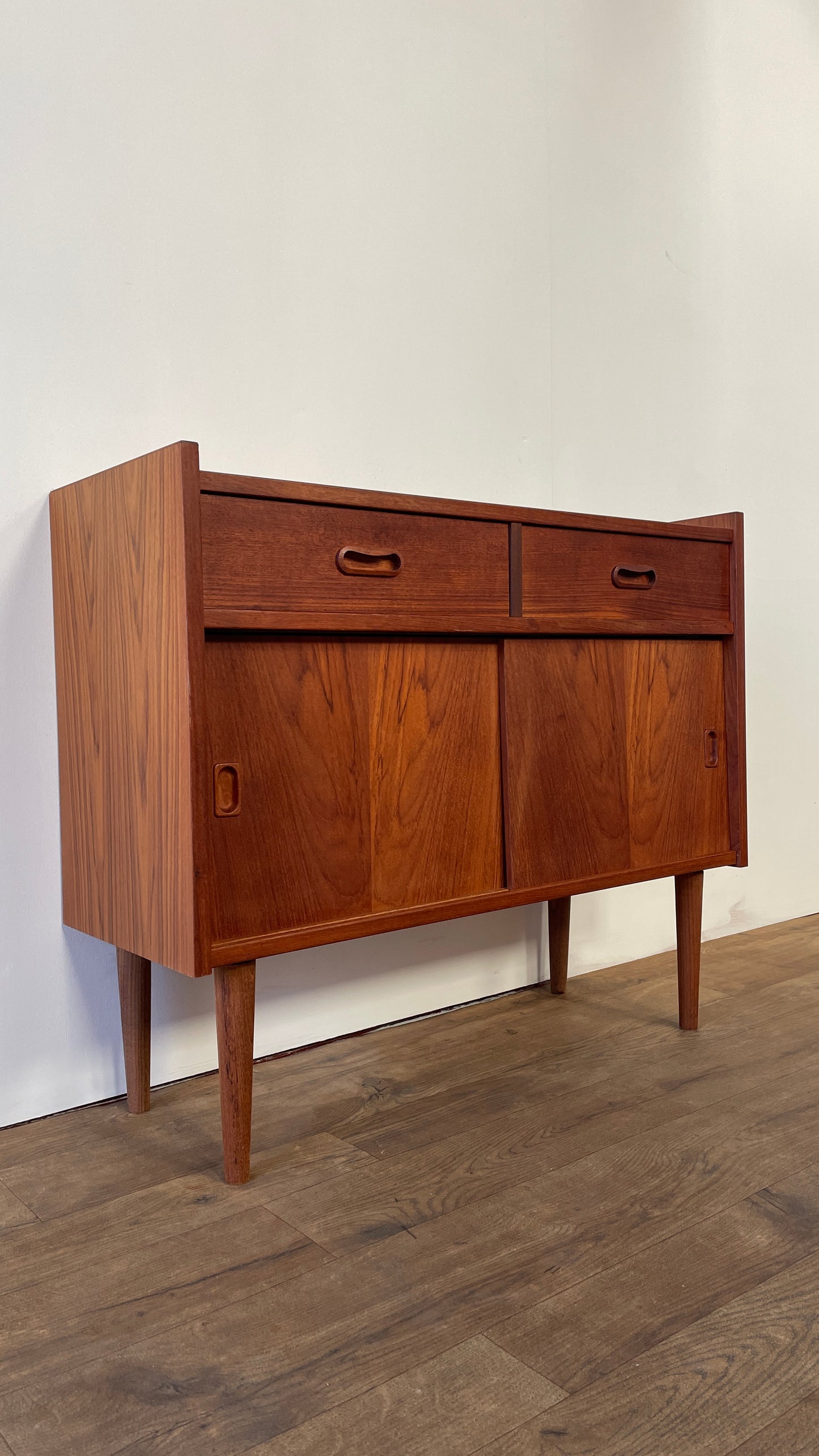 Mid-Century Danish Teak Cabinet with Sliding Doors & Drawers | 1960s Sideboard