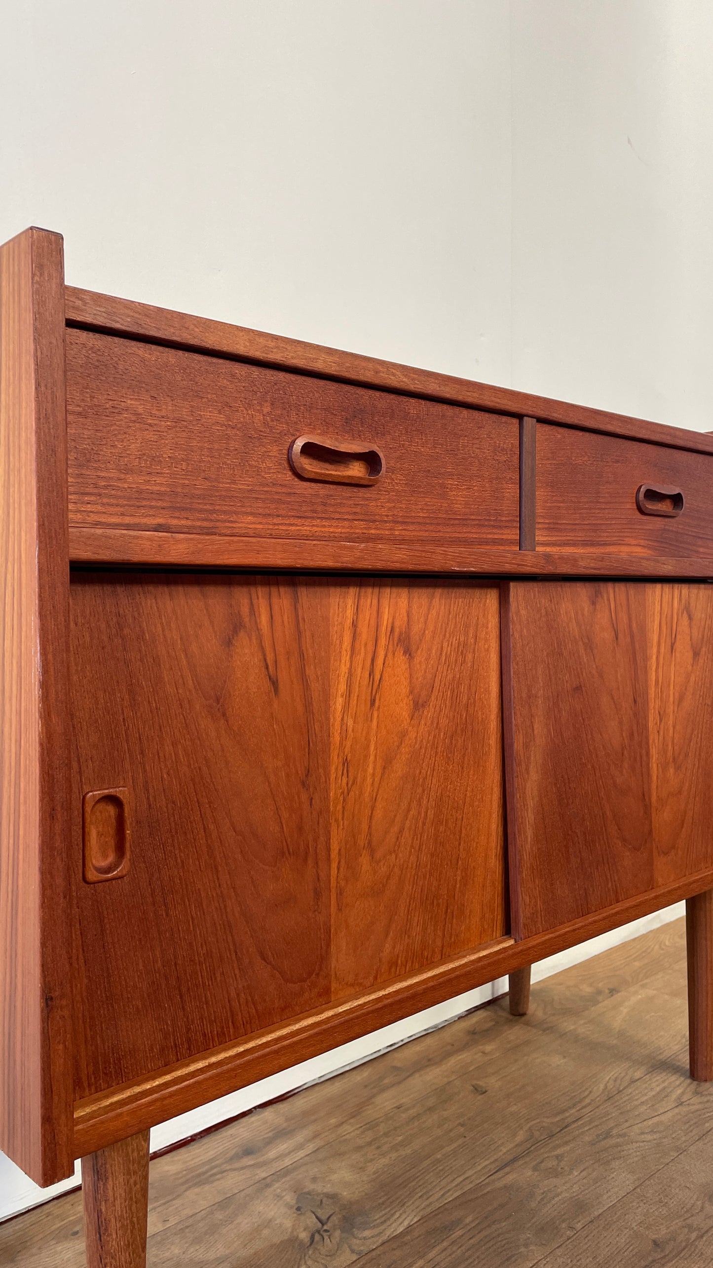 Mid-Century Danish Teak Cabinet with Sliding Doors & Drawers | 1960s Sideboard