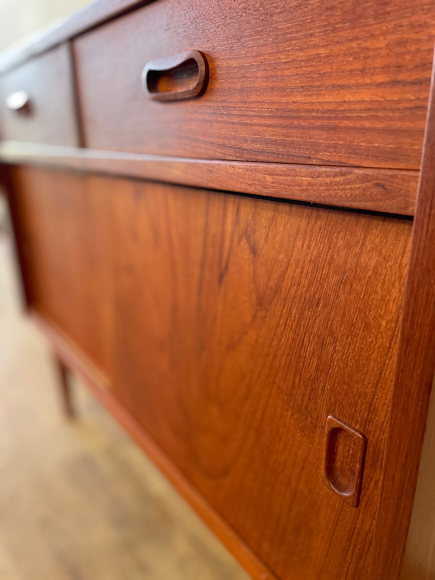 Mid-Century Danish Teak Cabinet with Sliding Doors & Drawers | 1960s Sideboard