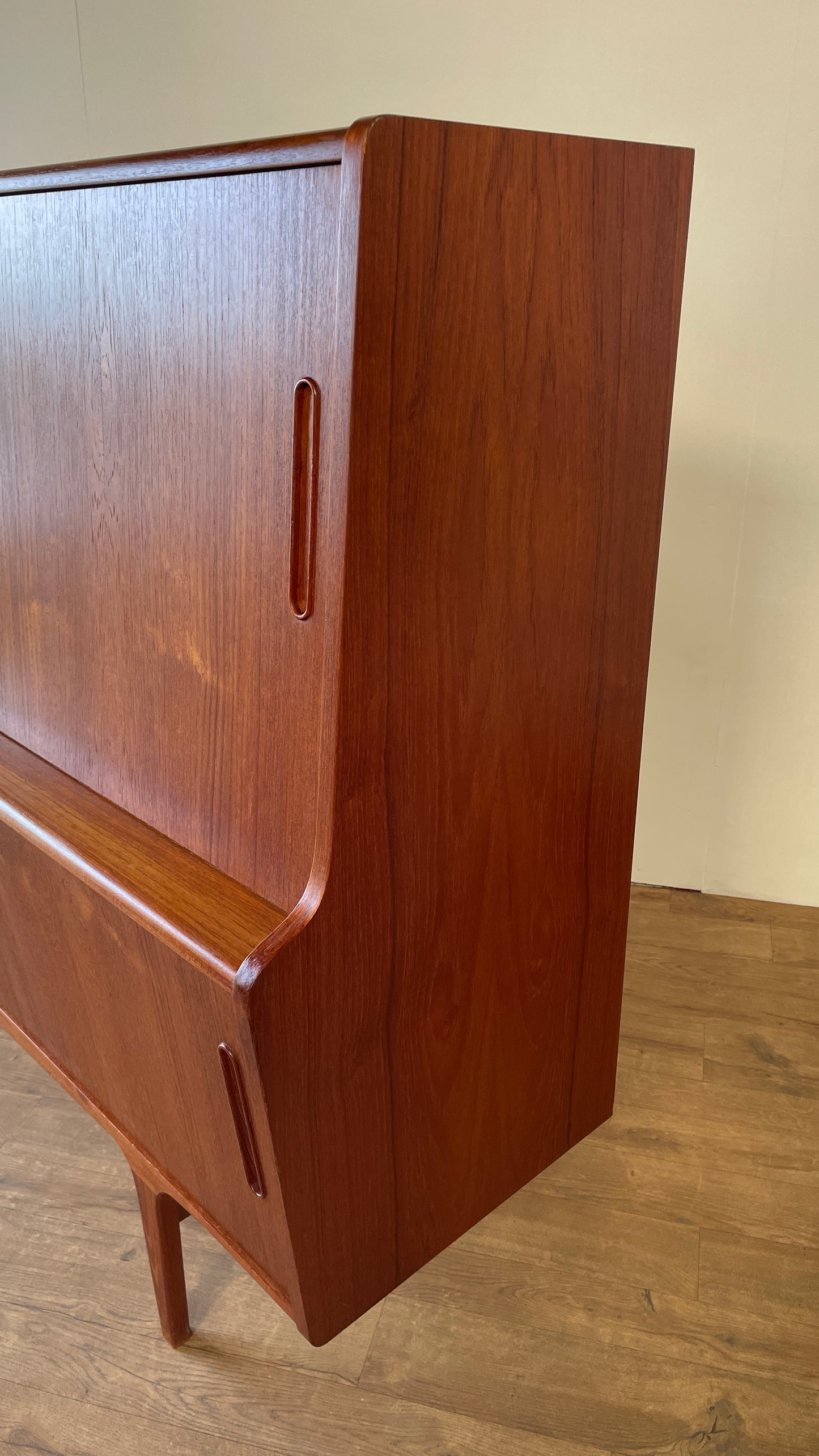 Mid-Century Danish Teak Highboard Sideboard with Sliding Doors & Drawers