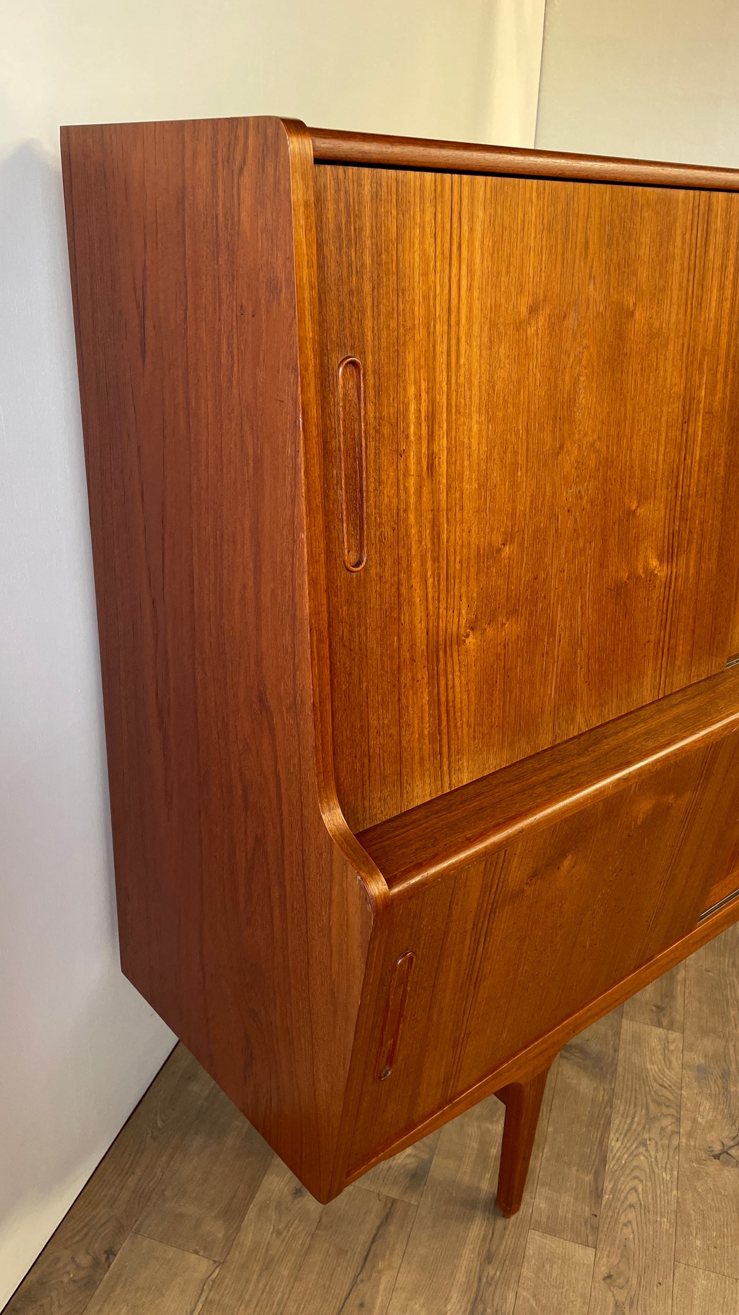 Mid-Century Danish Teak Highboard Sideboard with Sliding Doors & Drawers