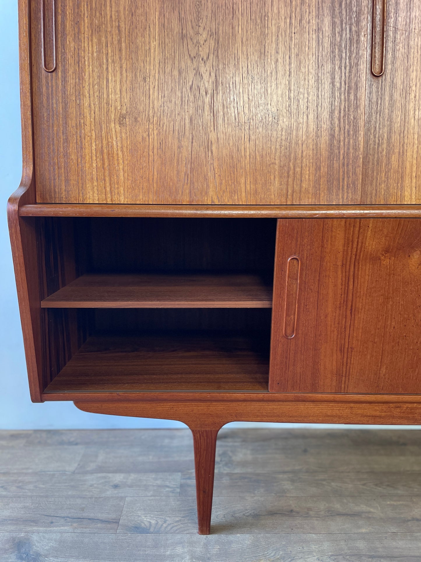 Mid-Century Danish Teak Highboard Sideboard with Sliding Doors & Drawers