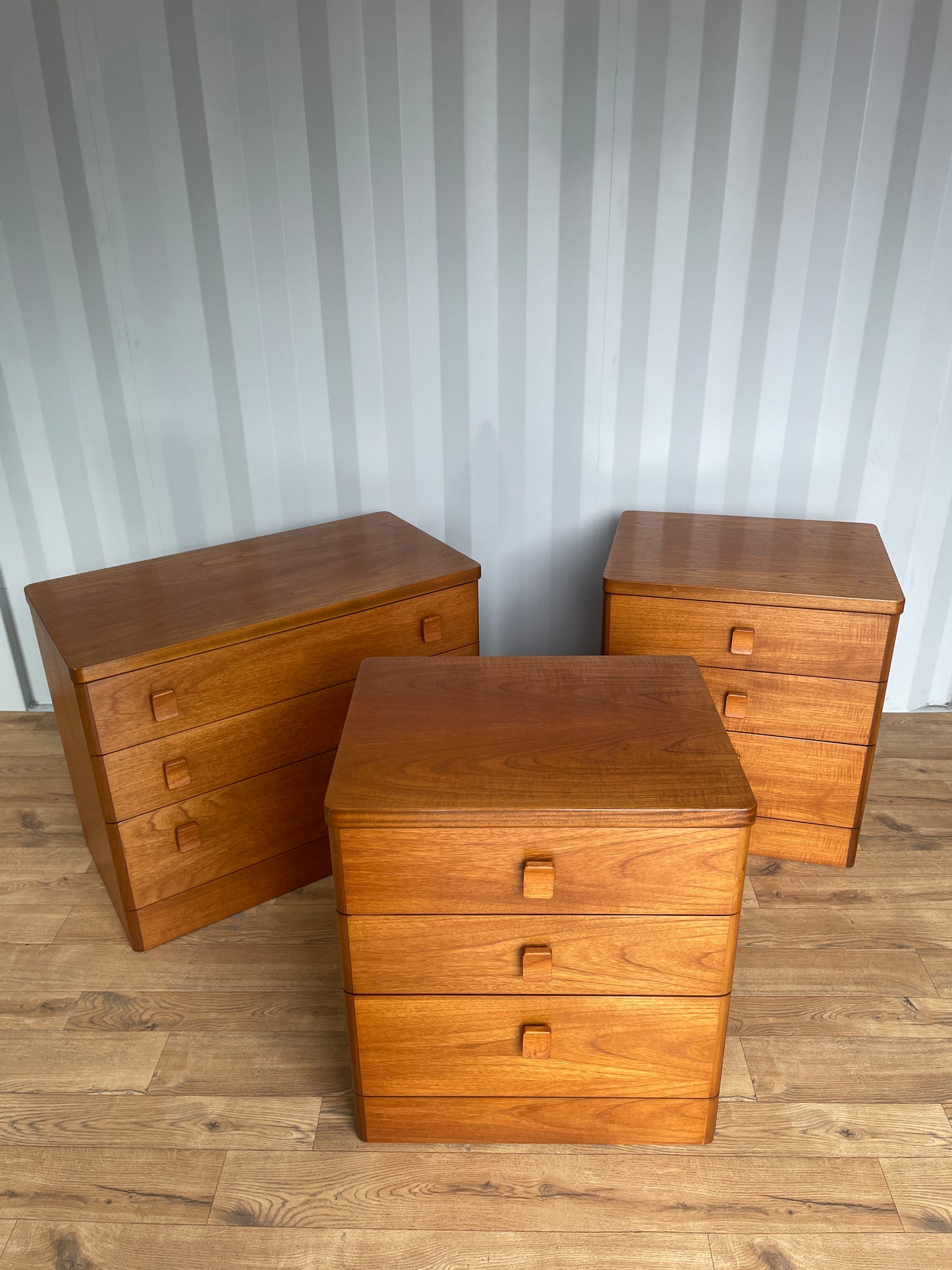 Stag Bedroom Teak Furniture Set - 2 x Bedsides & Chest of Drawers - Mid-Century / Vintage