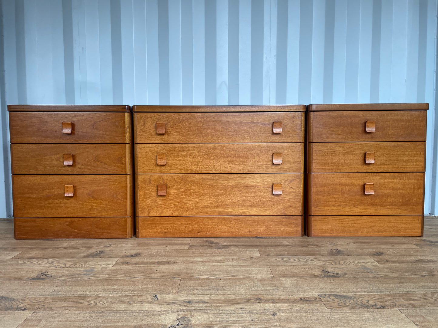 Stag Bedroom Teak Furniture Set - 2 x Bedsides & Chest of Drawers - Mid-Century / Vintage