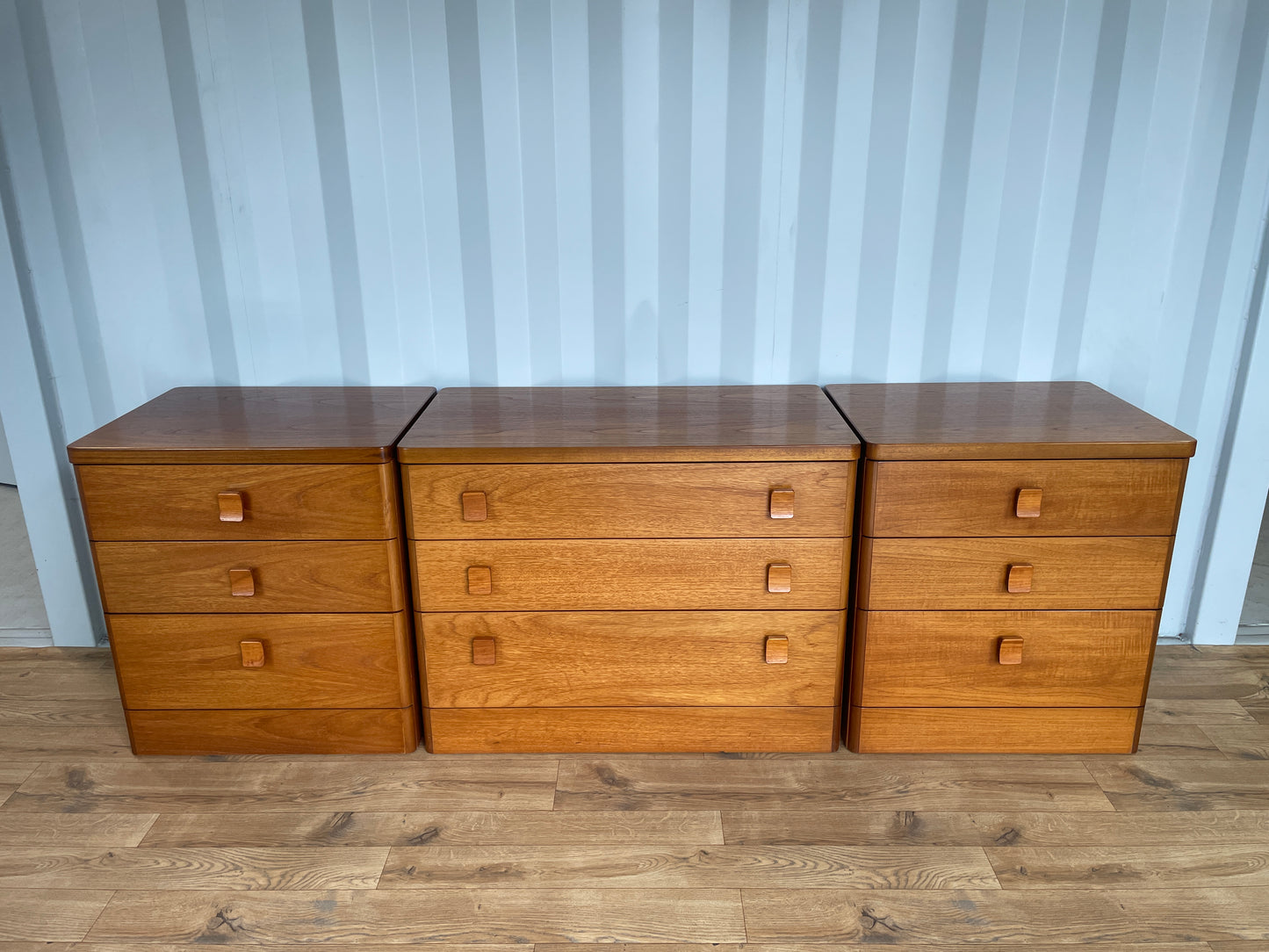 Stag Bedroom Teak Furniture Set - 2 x Bedsides & Chest of Drawers - Mid-Century / Vintage