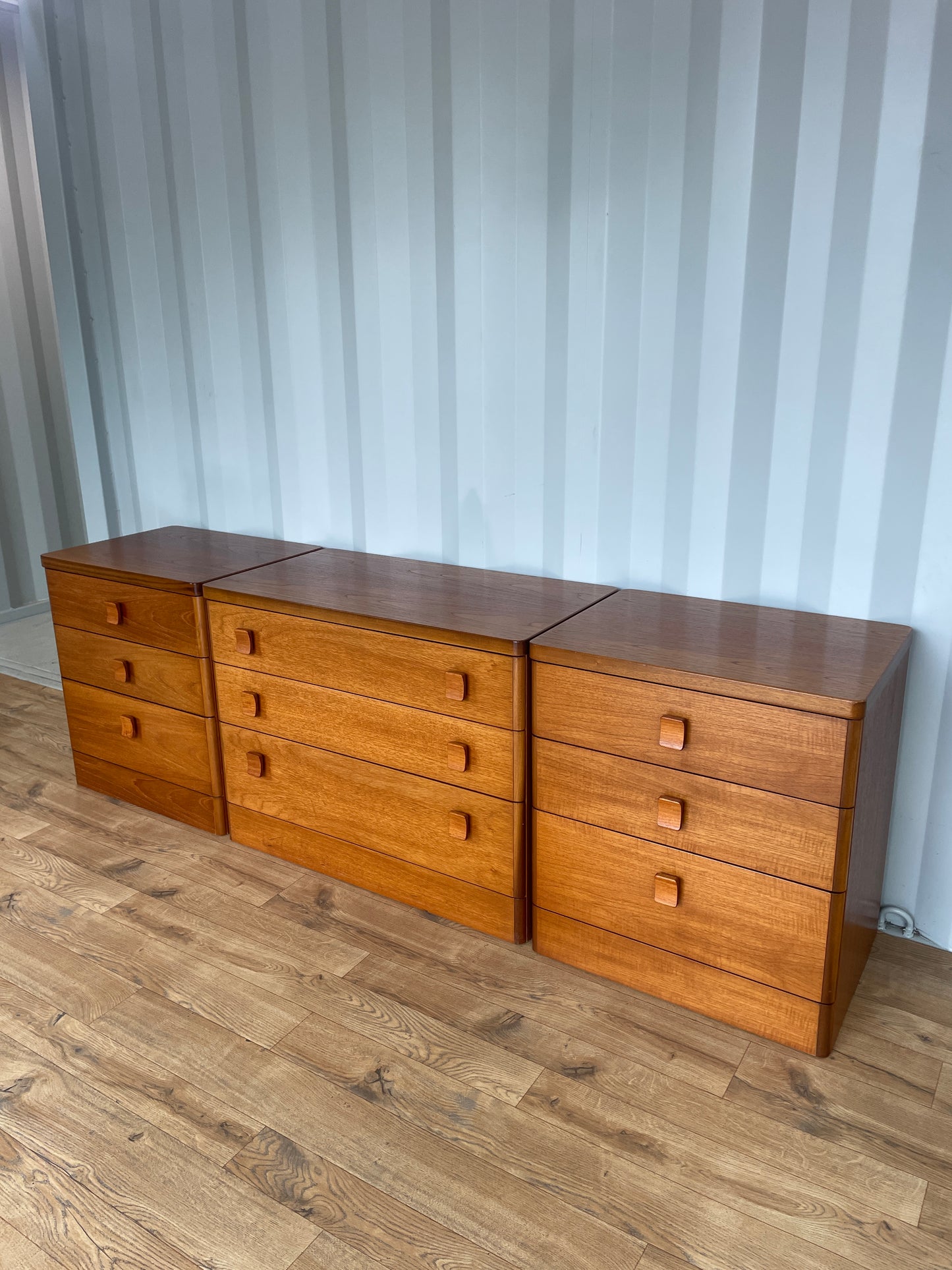 Stag Bedroom Teak Furniture Set - 2 x Bedsides & Chest of Drawers - Mid-Century / Vintage