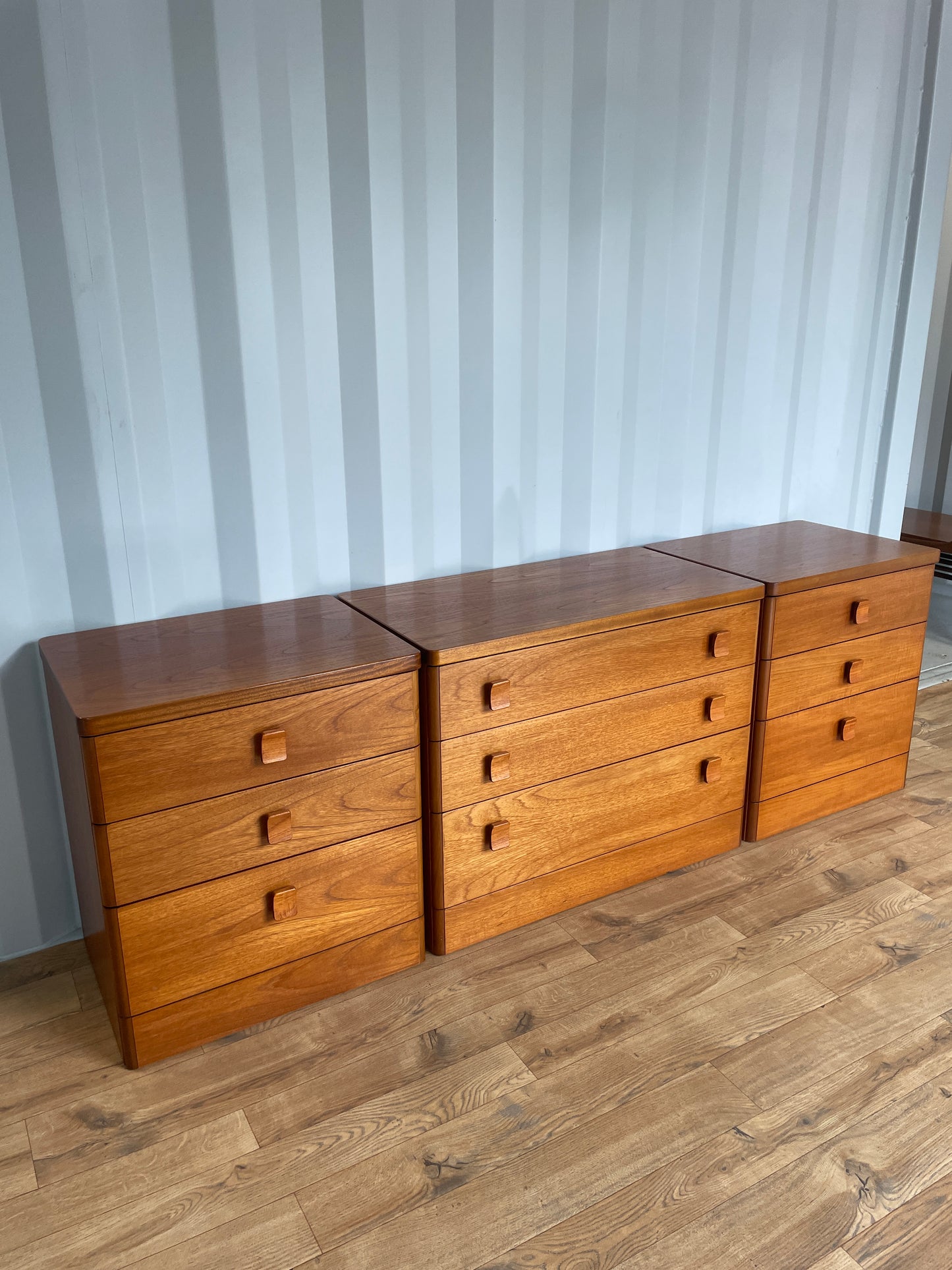 Stag Bedroom Teak Furniture Set - 2 x Bedsides & Chest of Drawers - Mid-Century / Vintage