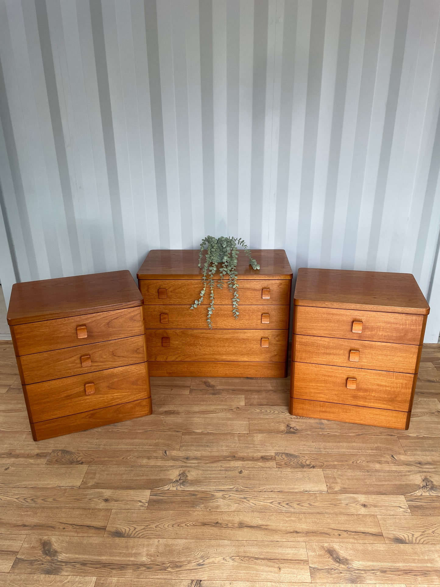 Stag Bedroom Teak Furniture Set - 2 x Bedsides & Chest of Drawers - Mid-Century / Vintage