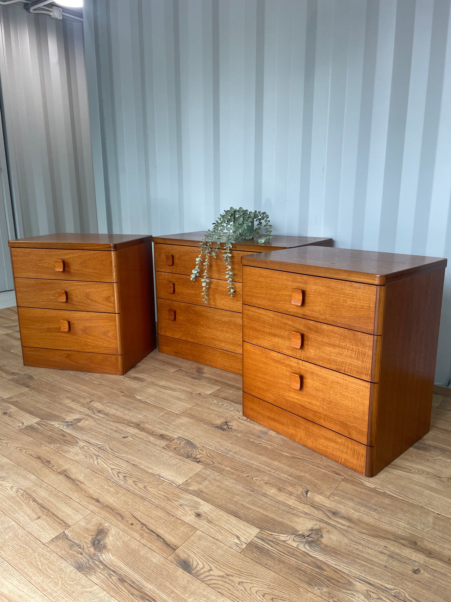 Stag Bedroom Teak Furniture Set - 2 x Bedsides & Chest of Drawers - Mid-Century / Vintage