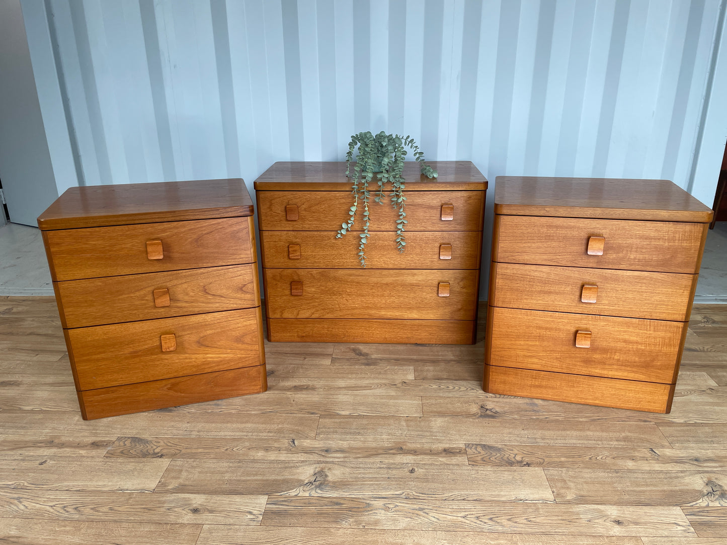 Stag Bedroom Teak Furniture Set - 2 x Bedsides & Chest of Drawers - Mid-Century / Vintage