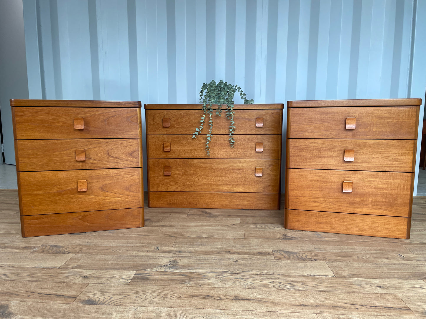 Stag Bedroom Teak Furniture Set - 2 x Bedsides & Chest of Drawers - Mid-Century / Vintage