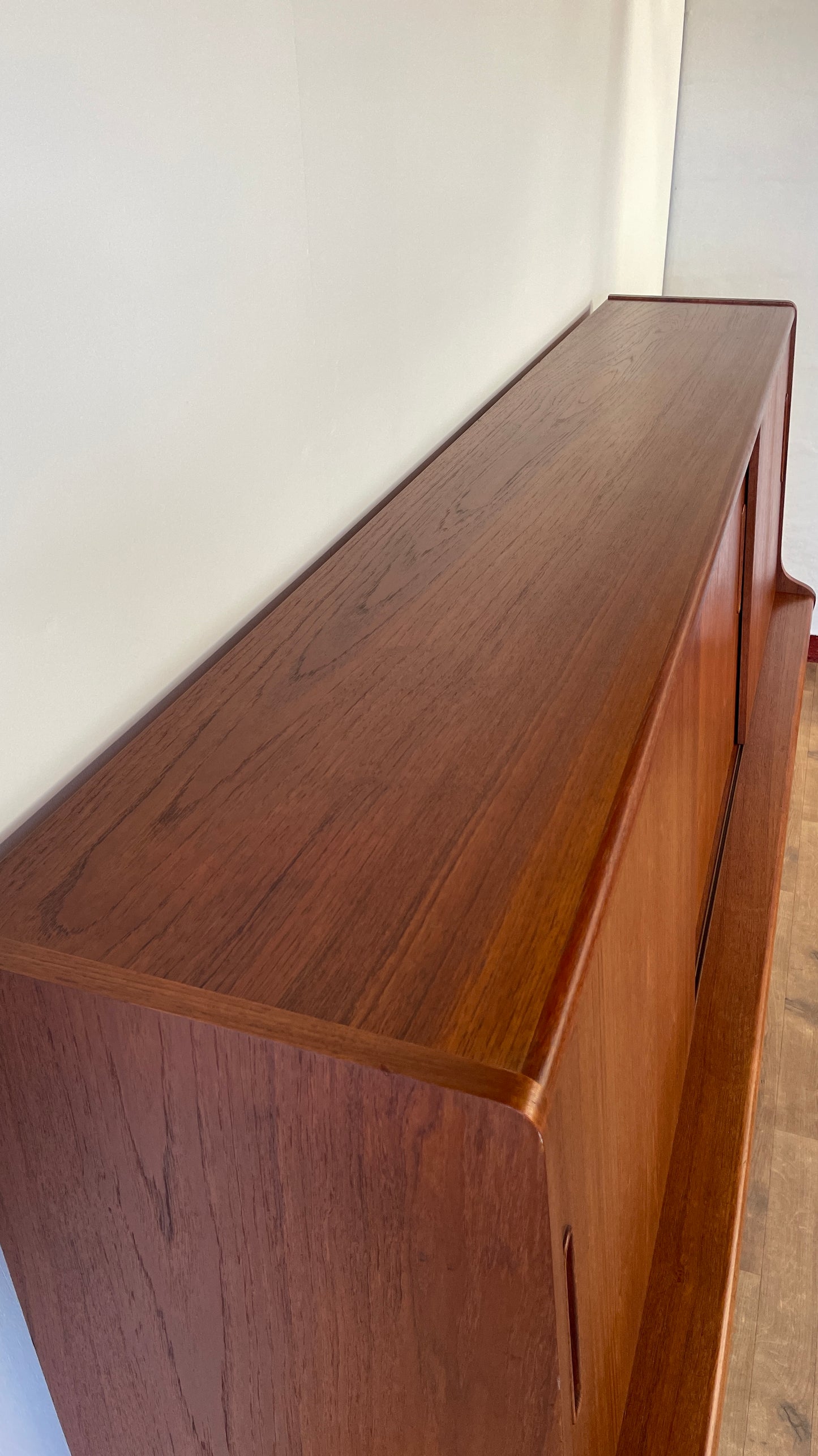 Mid-Century Danish Teak Highboard Sideboard with Sliding Doors & Drawers