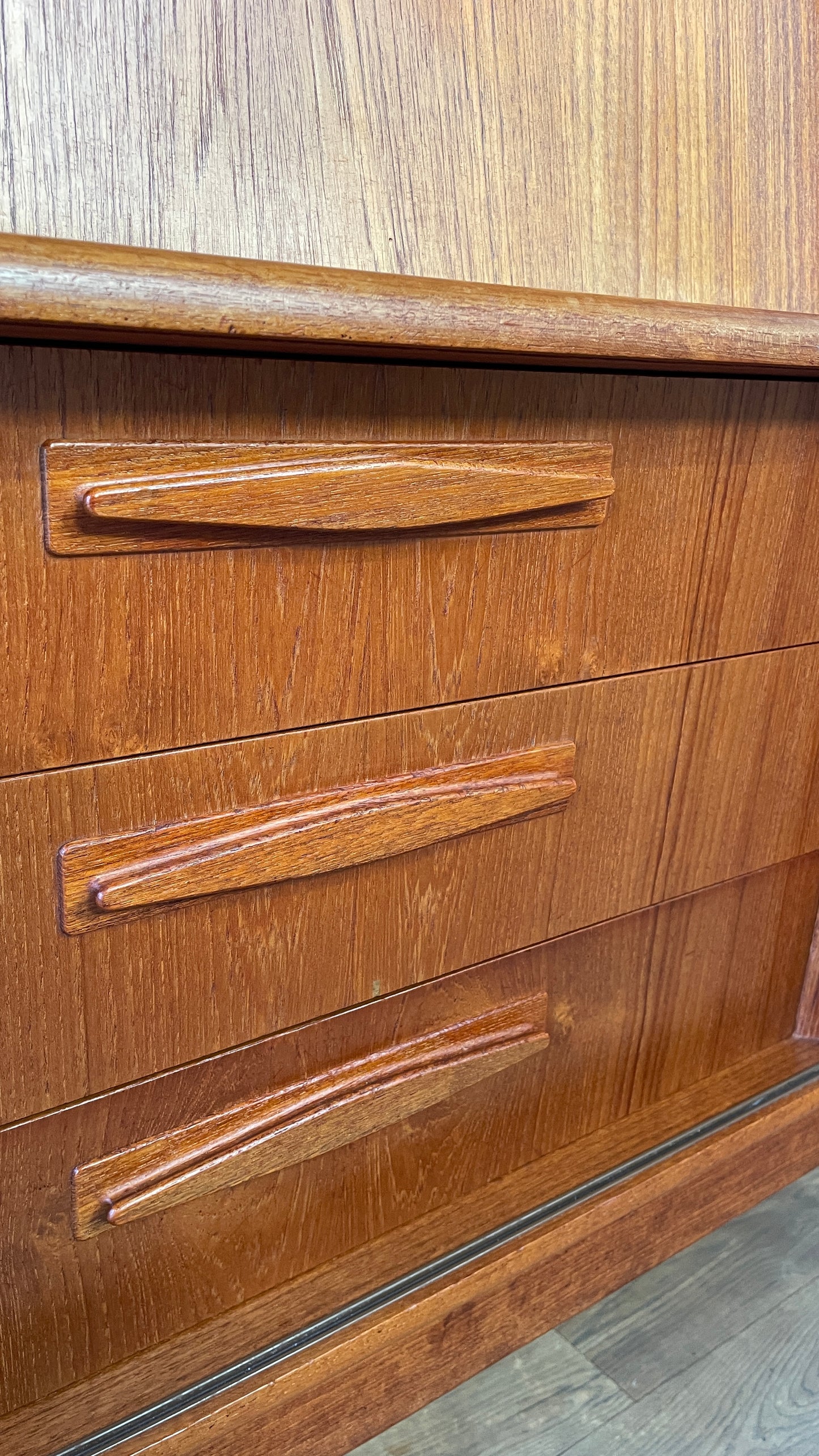 Mid-Century Danish Teak Highboard Sideboard with Sliding Doors & Drawers
