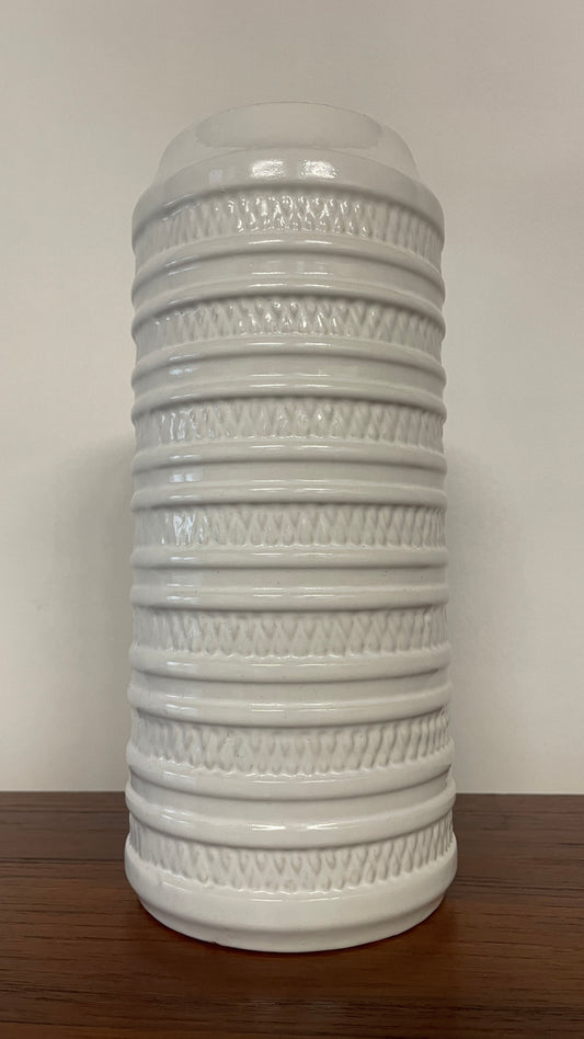 Mid-Century White West German Ceramic Vase – Textured Relief – 30cm