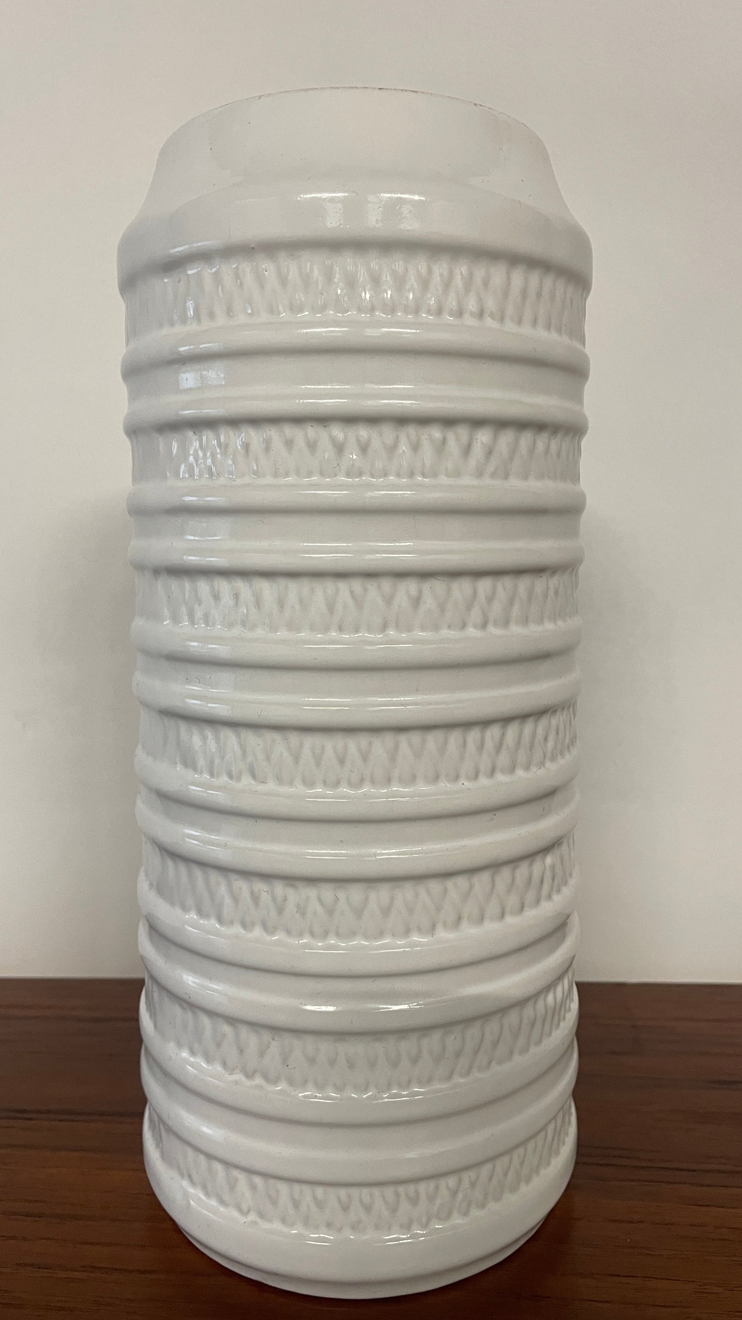 Mid-Century White West German Ceramic Vase – Textured Relief – 30cm