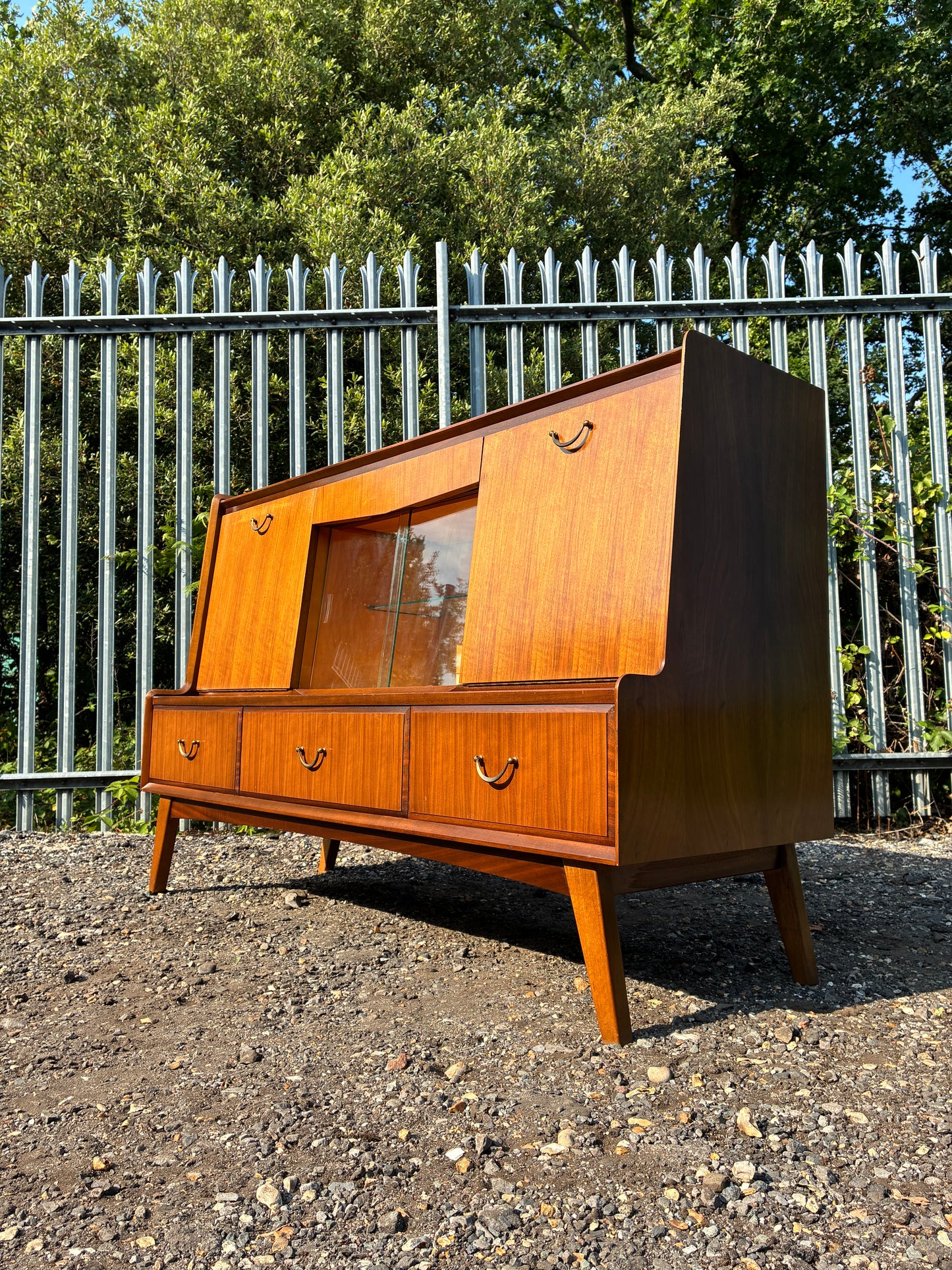 Wrighton Mid-Century Teak Sideboard Display Cabinet | British Retro Drinks Cabinet | Vintage Glass Display & Storage | 137cm