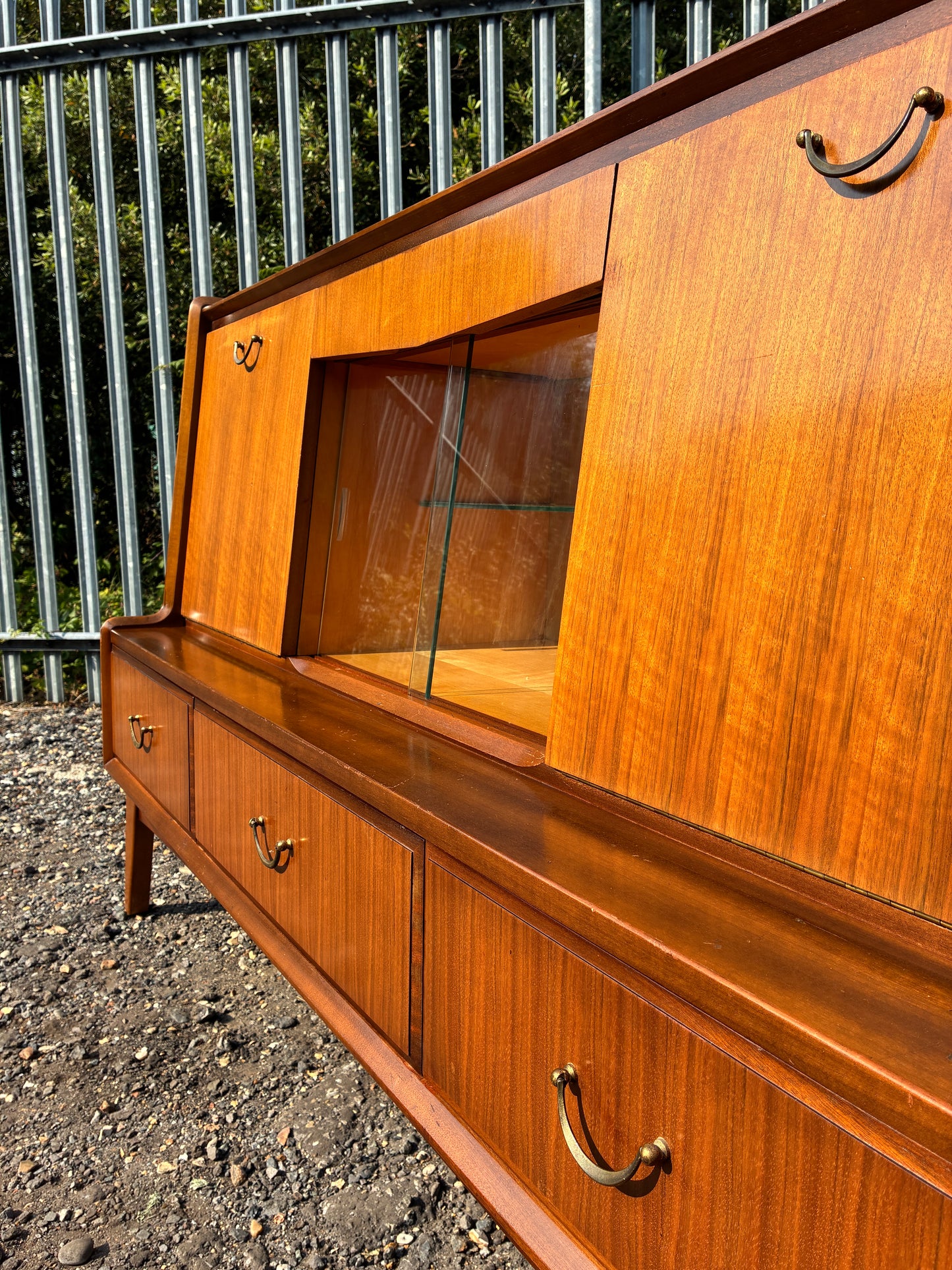 Wrighton Mid-Century Teak Sideboard Display Cabinet | British Retro Drinks Cabinet | Vintage Glass Display & Storage | 137cm