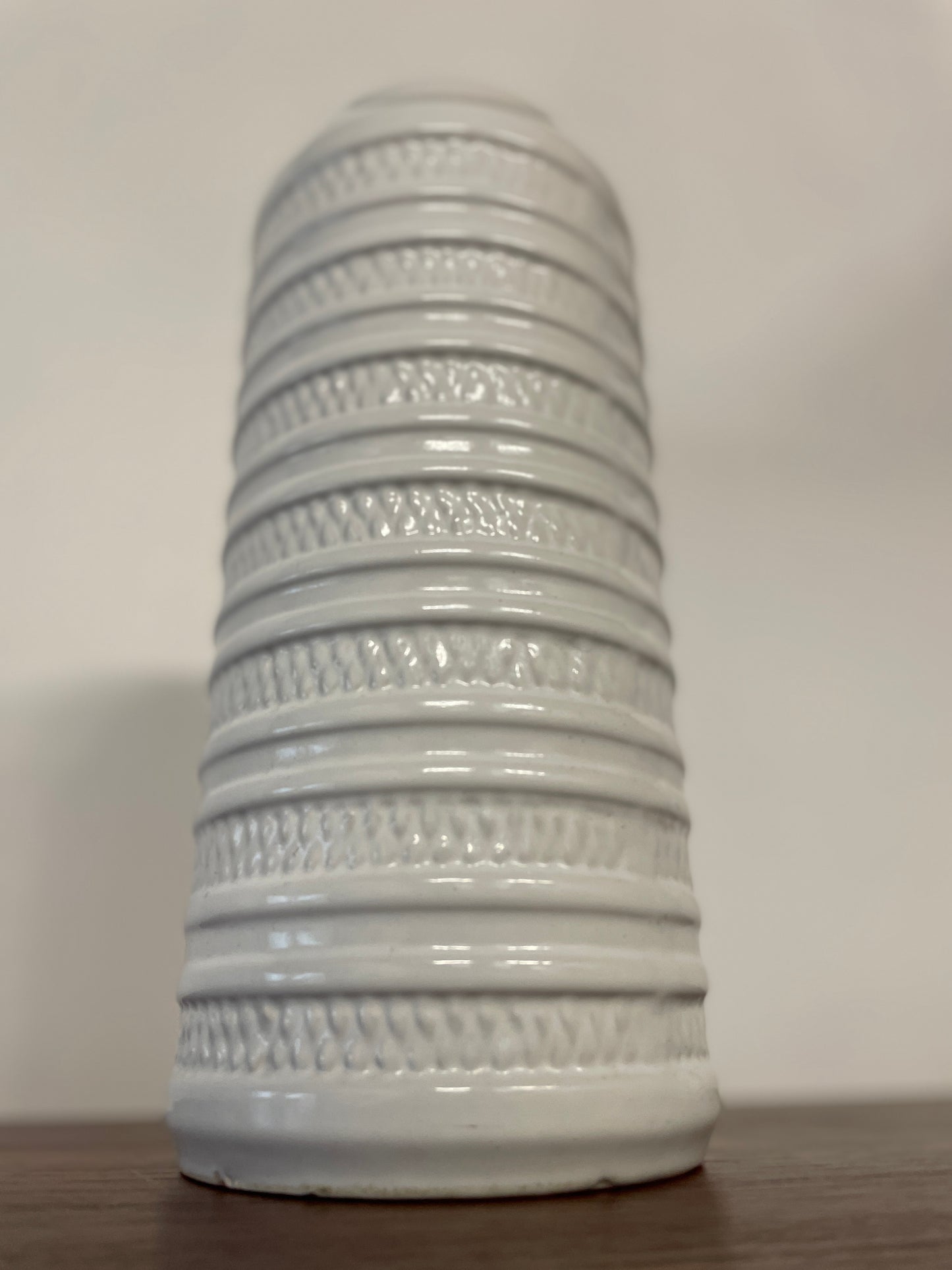 Mid-Century White West German Ceramic Vase – Textured Relief – 30cm