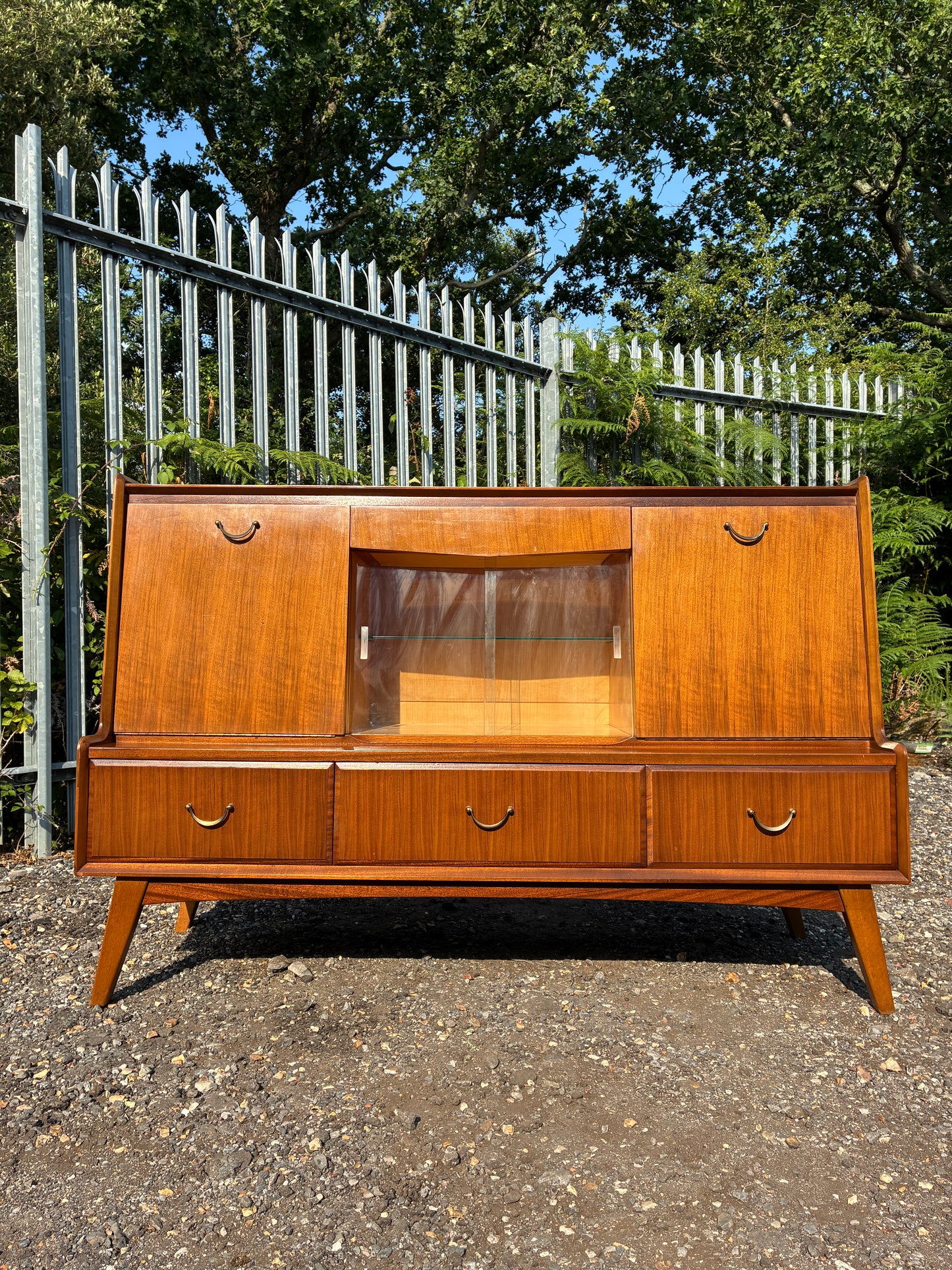 Wrighton Mid-Century Teak Sideboard Display Cabinet | British Retro Drinks Cabinet | Vintage Glass Display & Storage | 137cm