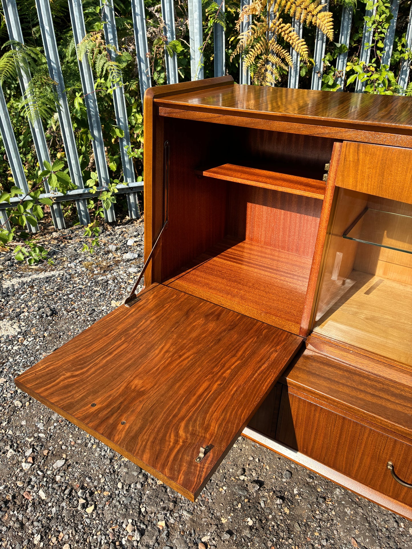Wrighton Mid-Century Teak Sideboard Display Cabinet | British Retro Drinks Cabinet | Vintage Glass Display & Storage | 137cm