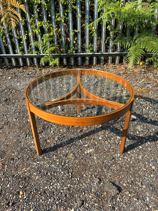 Nathan Trinity Glass Top Coffee Table | Mid-Century Modern  Teak Round | Danish Style Circular Vintage