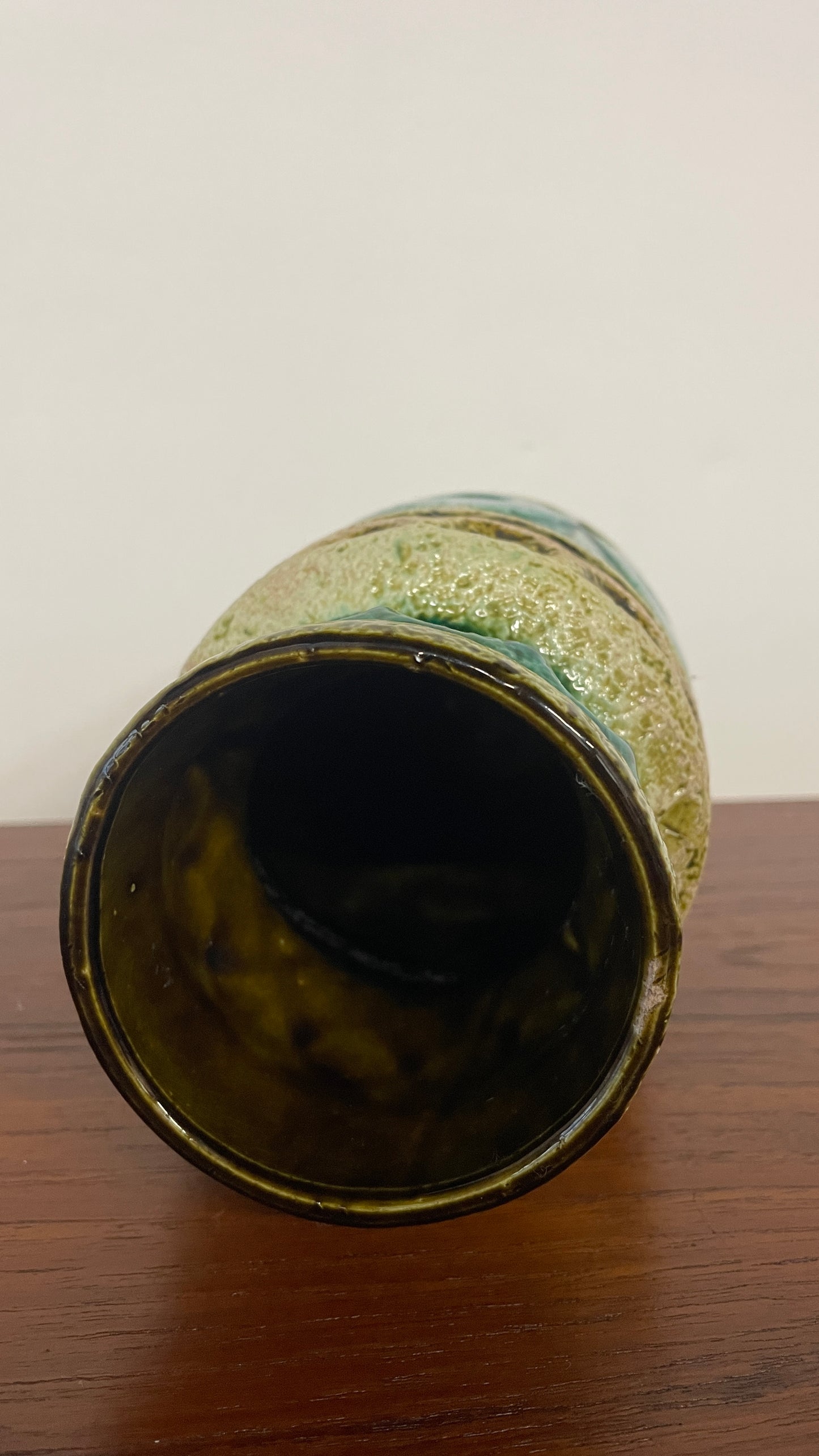 Mid-Century West German Turquoise & Green Glaze Vase | 20cm Ceramic Art Pottery