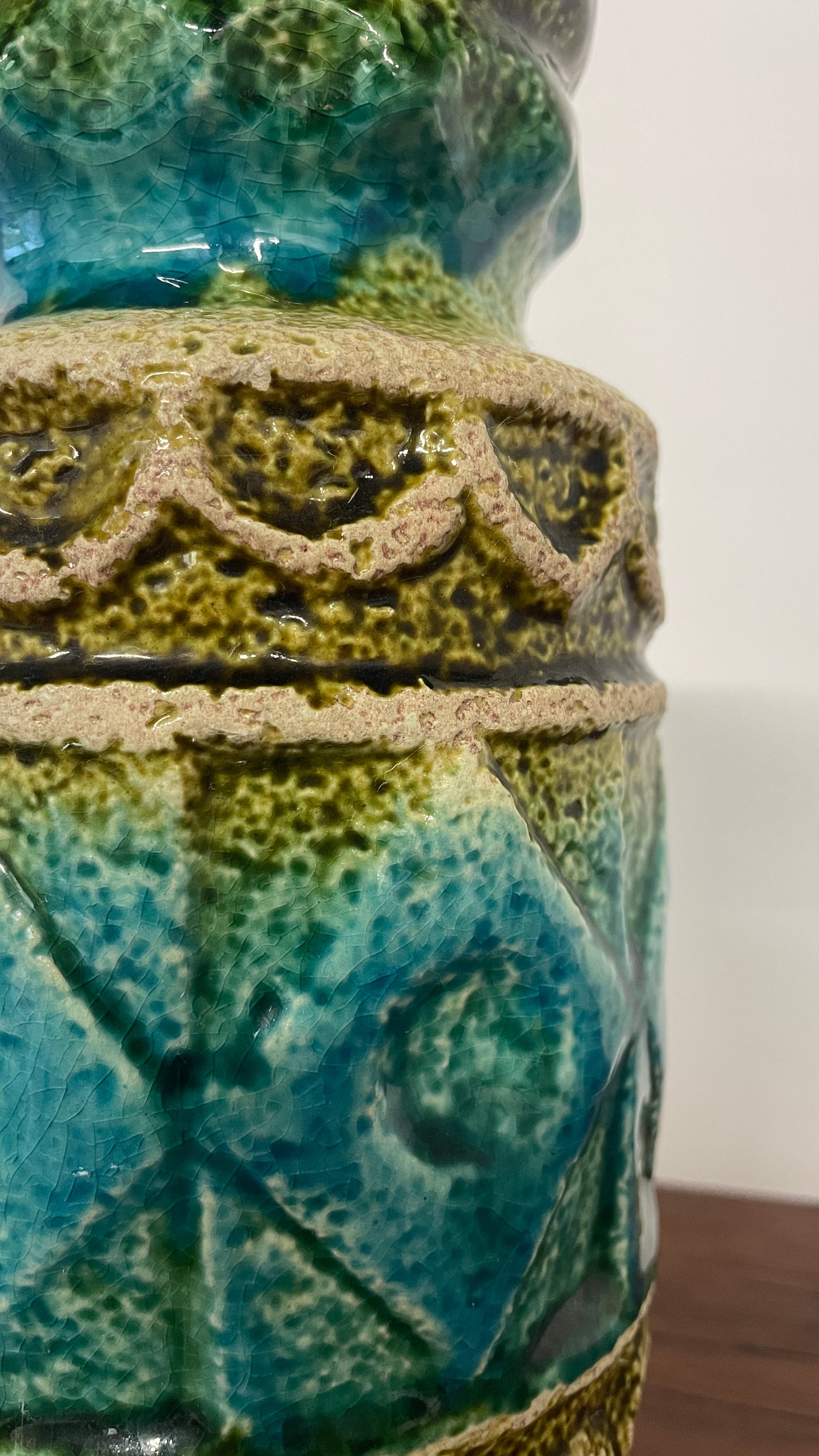 Mid-Century West German Turquoise & Green Glaze Vase | 20cm Ceramic Art Pottery