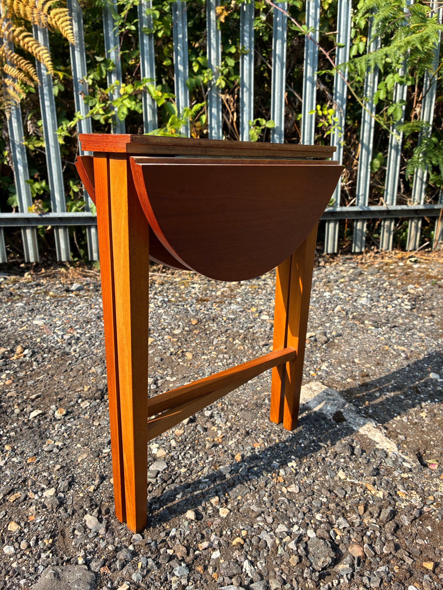 Vintage Teak Folding Side Table | Space Saving Drop Leaf Occasional Table | Compact Mid-Century Style Lamp Table