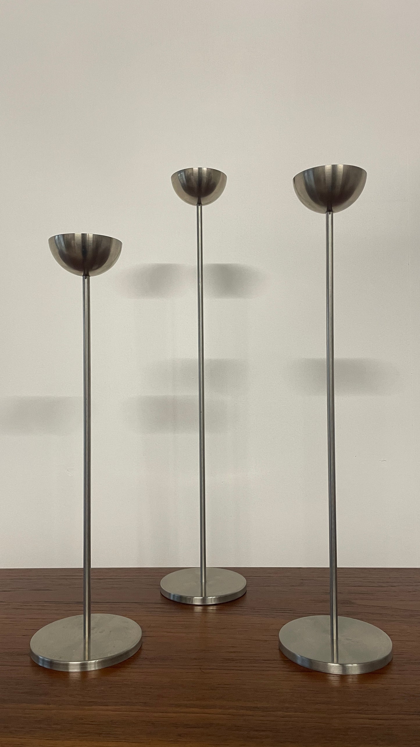 Vintage Danish Metal Tall Tea Light Holders – Set of 3 by Stilling of Denmark | Mid-Century Scandinavian Candlesticks