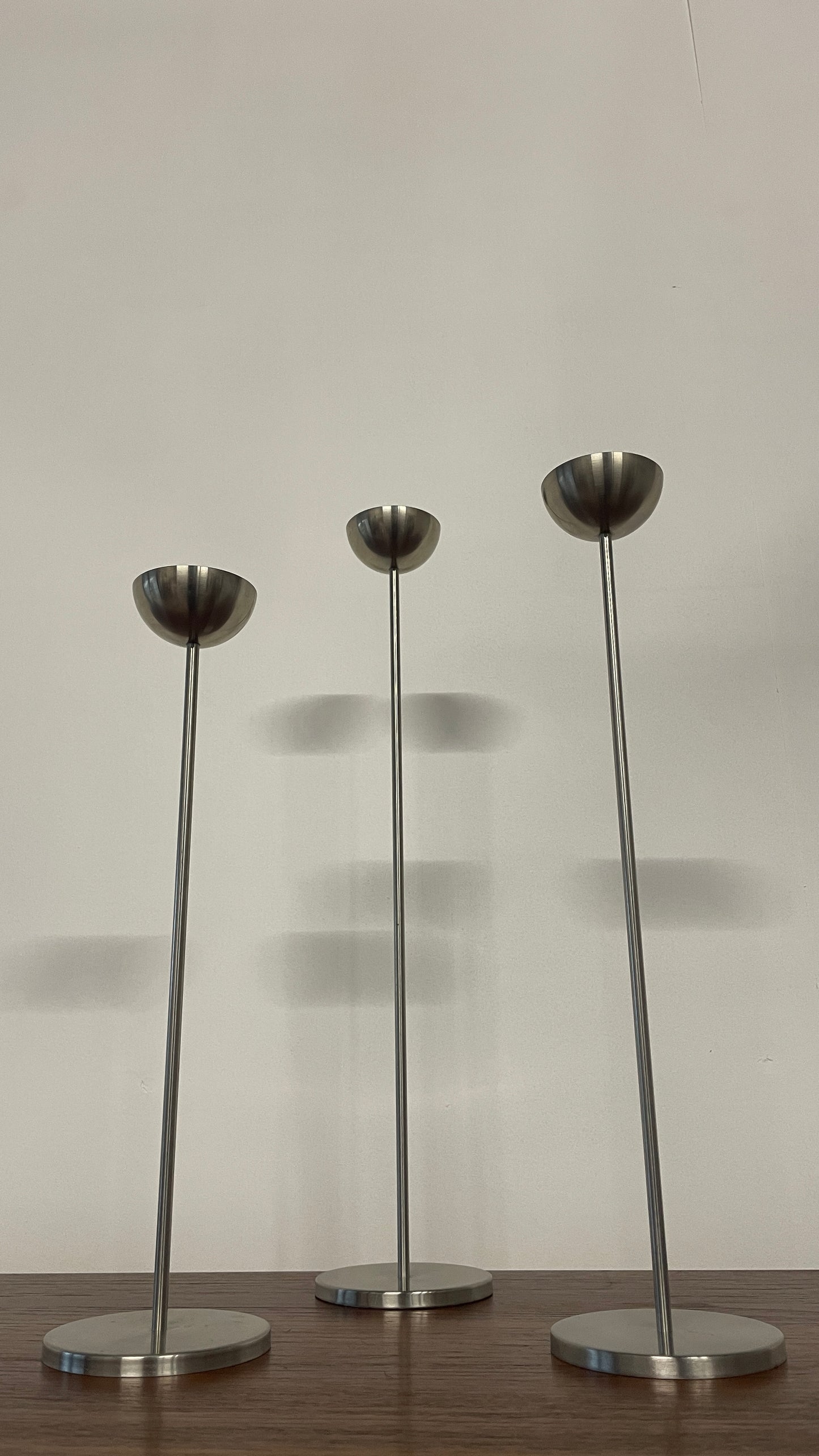 Vintage Danish Metal Tall Tea Light Holders – Set of 3 by Stilling of Denmark | Mid-Century Scandinavian Candlesticks