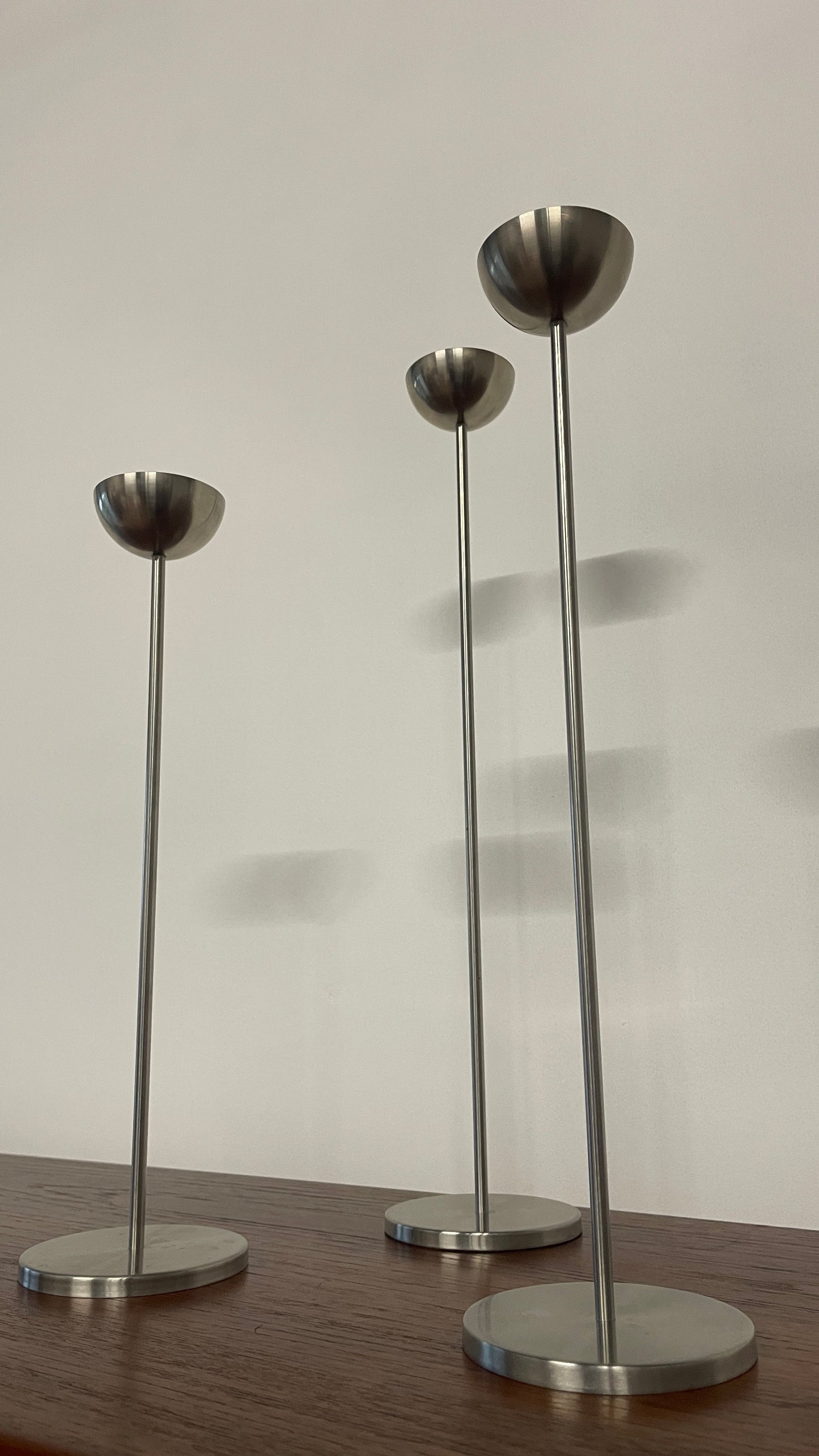 Vintage Danish Metal Tall Tea Light Holders – Set of 3 by Stilling of Denmark | Mid-Century Scandinavian Candlesticks