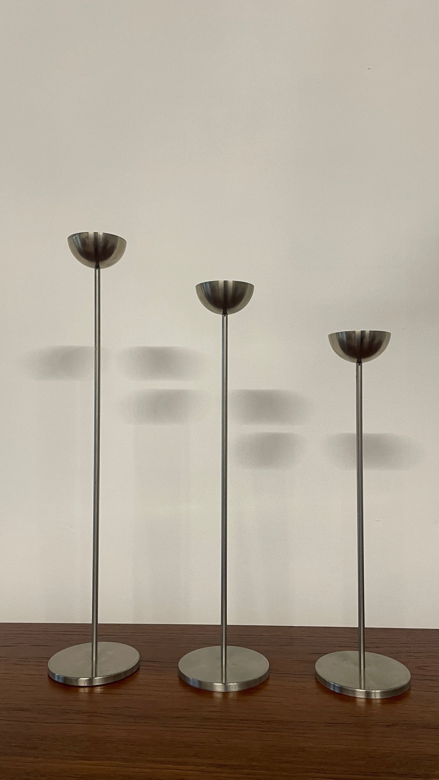 Vintage Danish Metal Tall Tea Light Holders – Set of 3 by Stilling of Denmark | Mid-Century Scandinavian Candlesticks