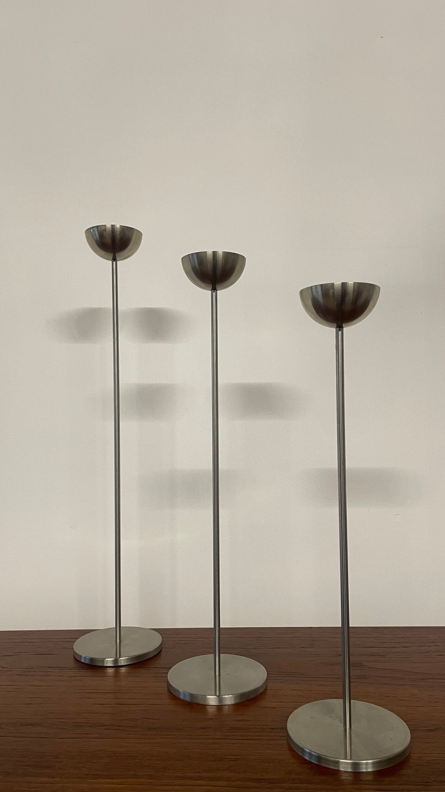 Vintage Danish Metal Tall Tea Light Holders – Set of 3 by Stilling of Denmark | Mid-Century Scandinavian Candlesticks