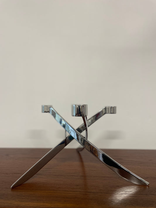 Vintage Chrome 3 Arm Candle Holder by Knud Holscher for Uyuni Lighting | Scandinavian Modern