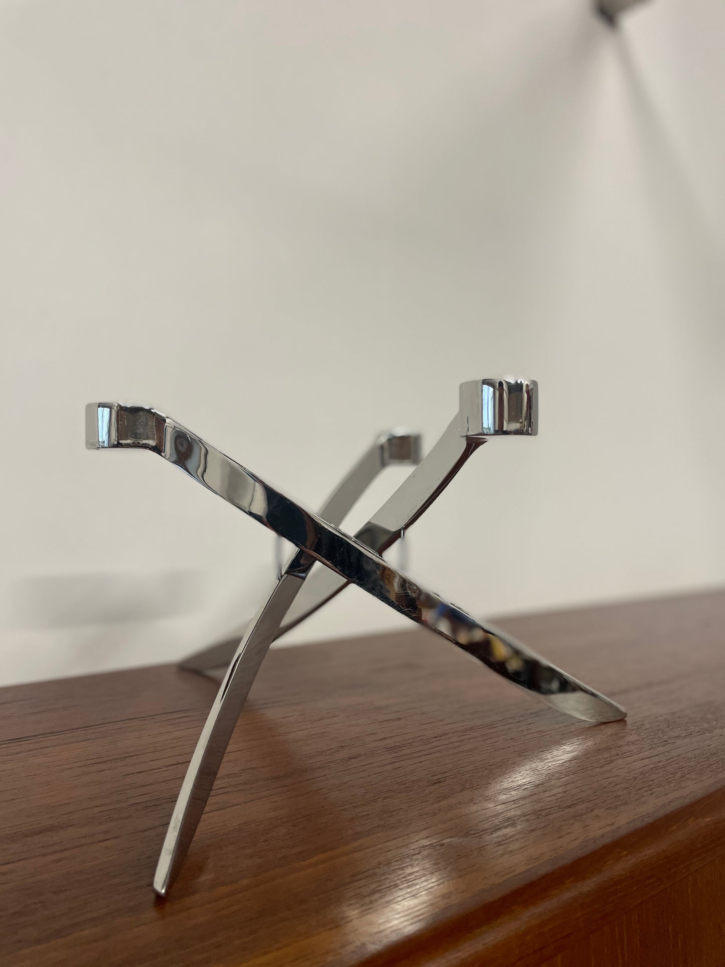Vintage Chrome 3 Arm Candle Holder by Knud Holscher for Uyuni Lighting | Scandinavian Modern