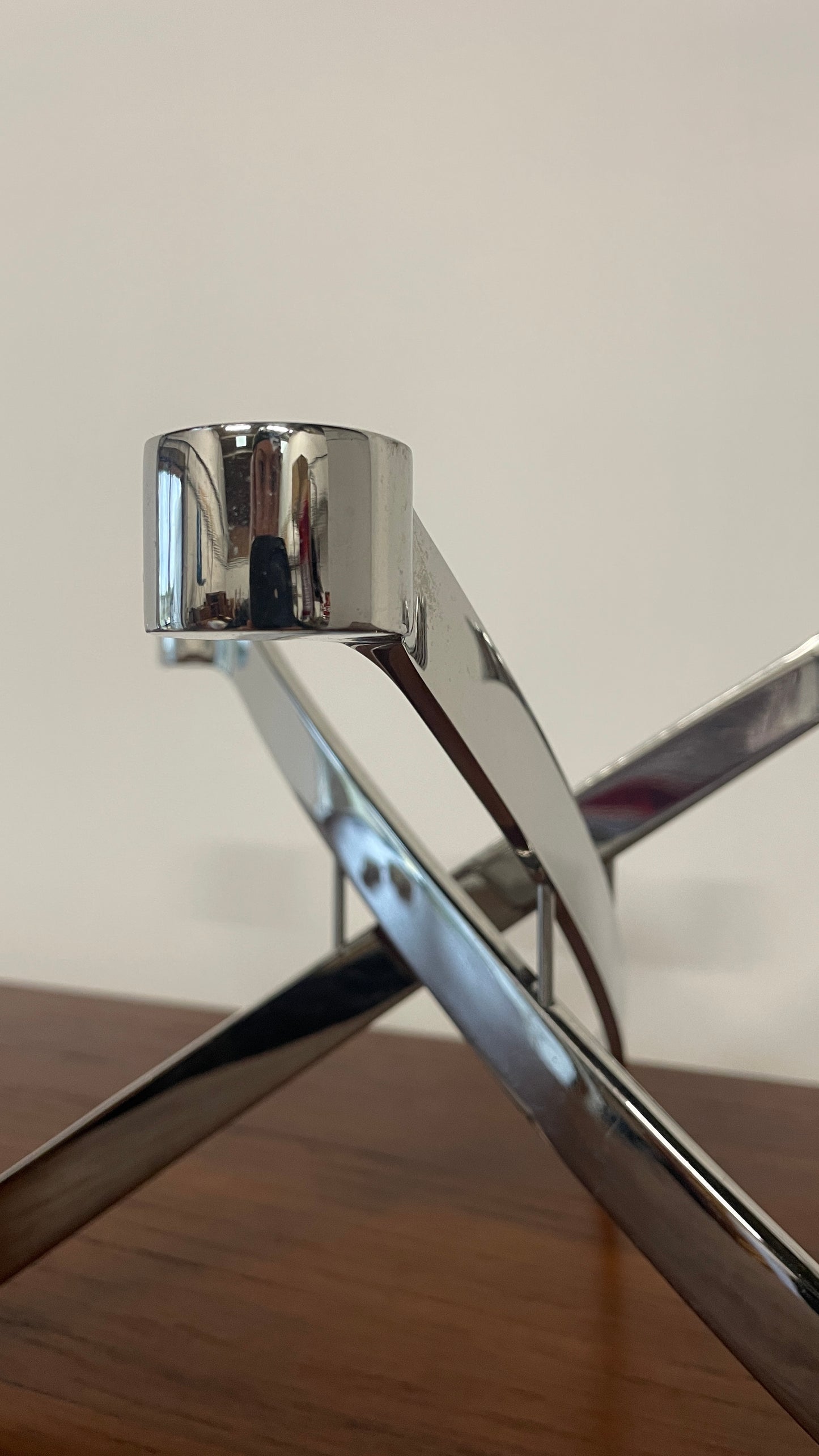 Vintage Chrome 3 Arm Candle Holder by Knud Holscher for Uyuni Lighting | Scandinavian Modern