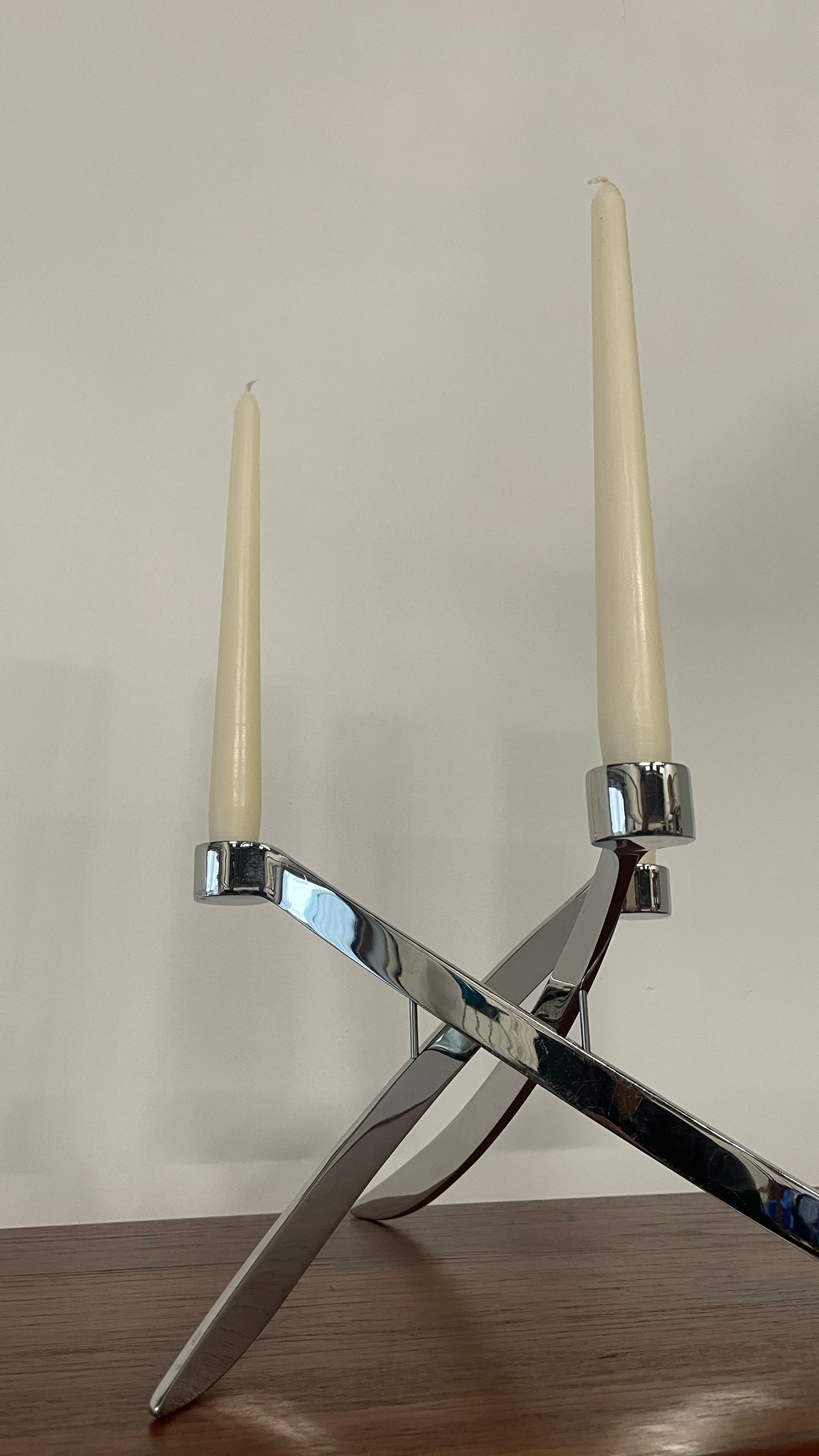 Vintage Chrome 3 Arm Candle Holder by Knud Holscher for Uyuni Lighting | Scandinavian Modern