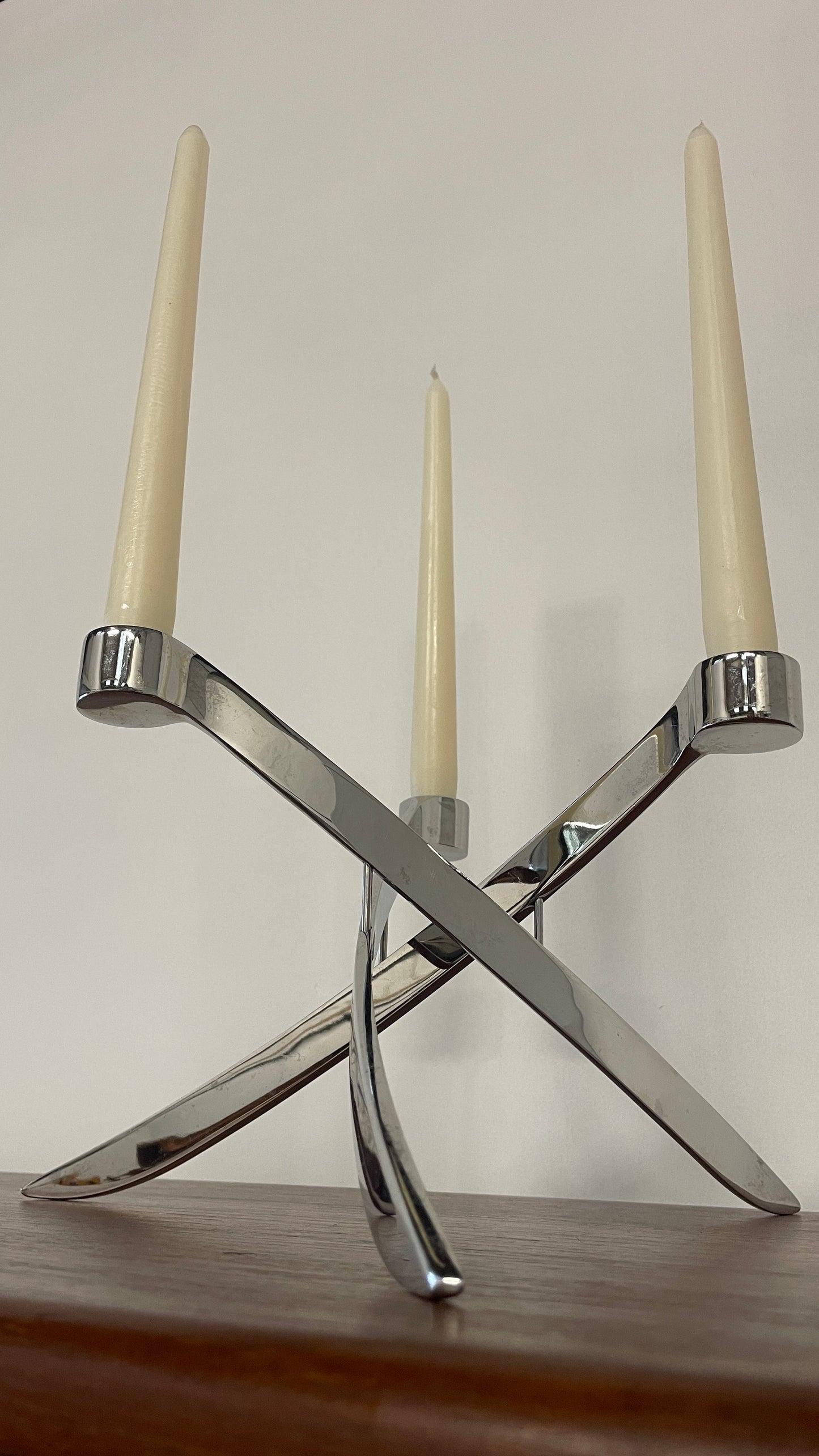 Vintage Chrome 3 Arm Candle Holder by Knud Holscher for Uyuni Lighting | Scandinavian Modern