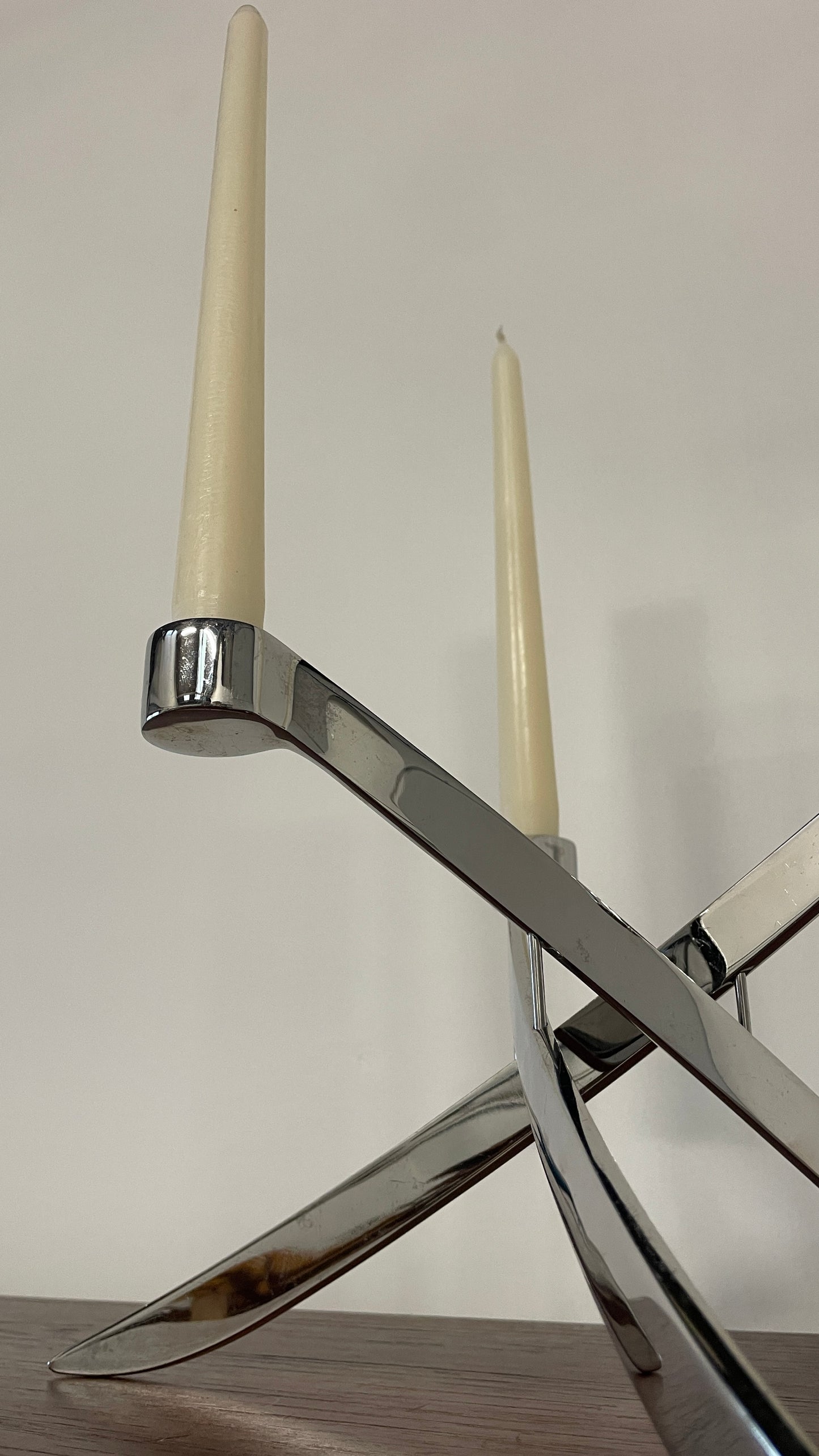 Vintage Chrome 3 Arm Candle Holder by Knud Holscher for Uyuni Lighting | Scandinavian Modern