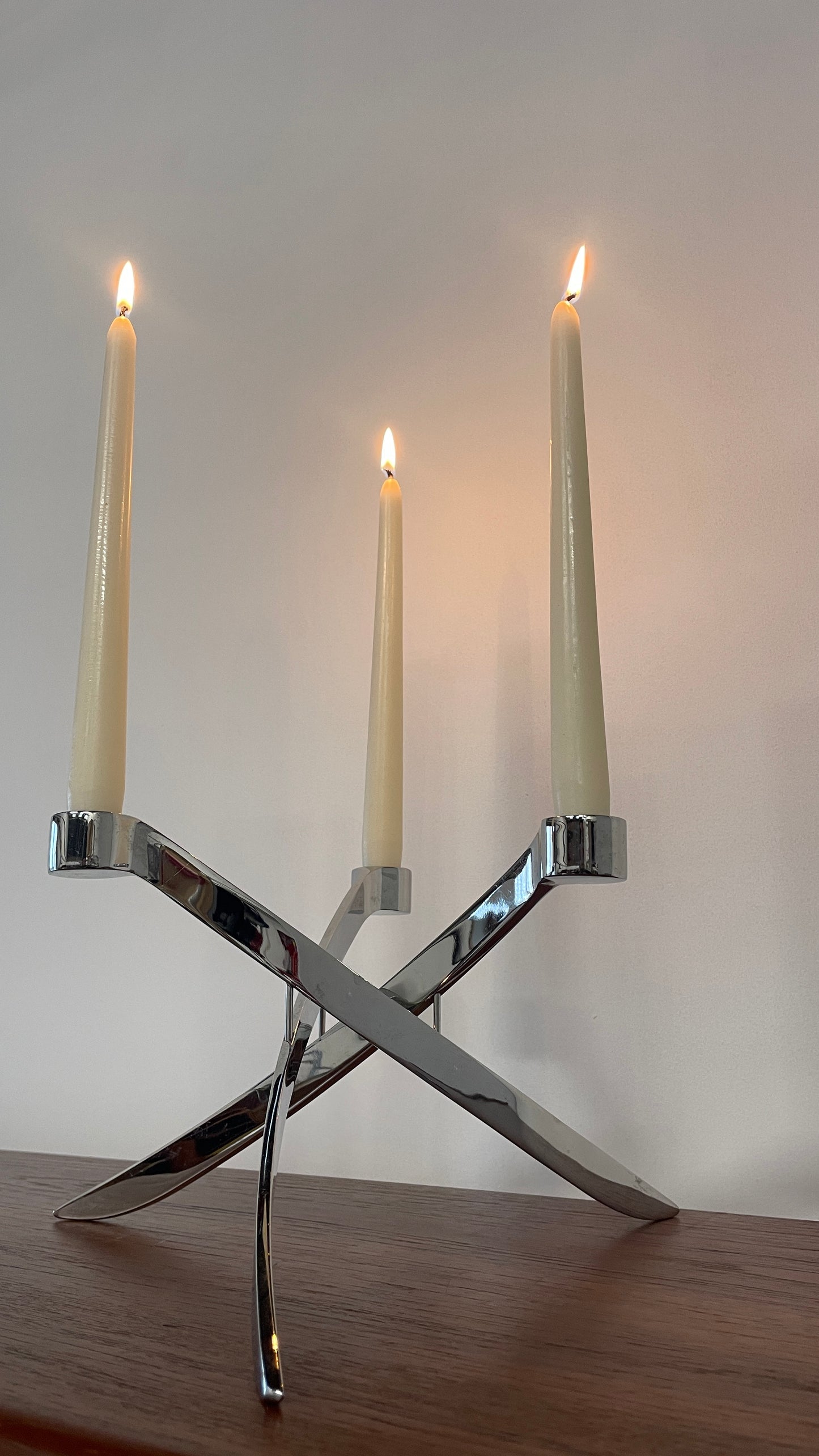 Vintage Chrome 3 Arm Candle Holder by Knud Holscher for Uyuni Lighting | Scandinavian Modern