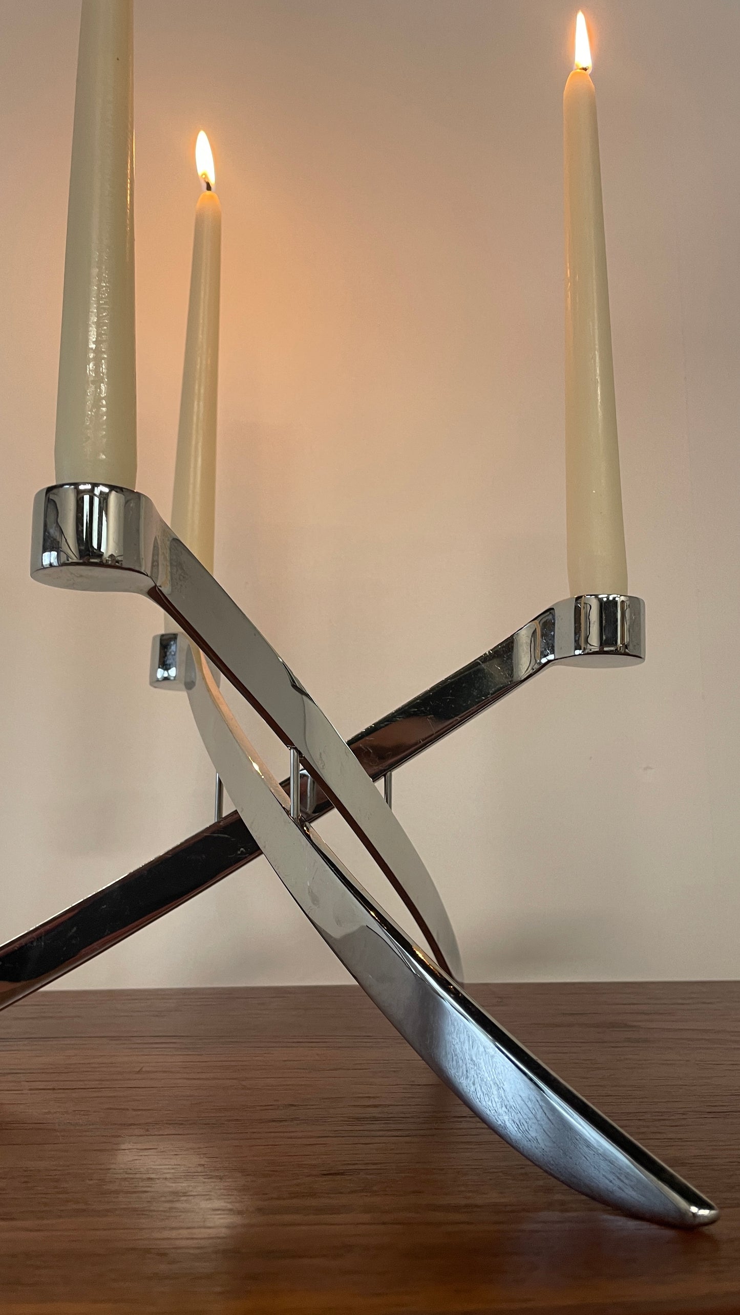 Vintage Chrome 3 Arm Candle Holder by Knud Holscher for Uyuni Lighting | Scandinavian Modern