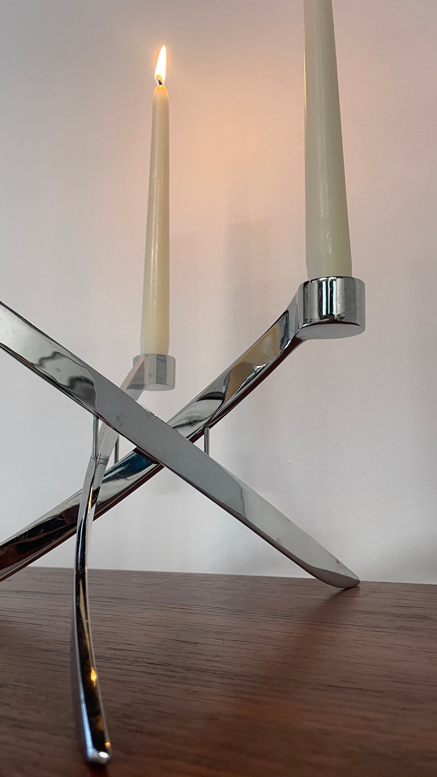 Vintage Chrome 3 Arm Candle Holder by Knud Holscher for Uyuni Lighting | Scandinavian Modern
