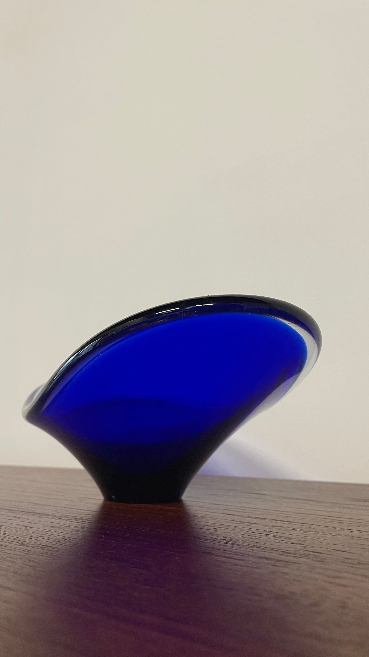 Mid-Century Blue Art Glass Dish | Sculptural Vintage Centrepiece Bowl | 29cm