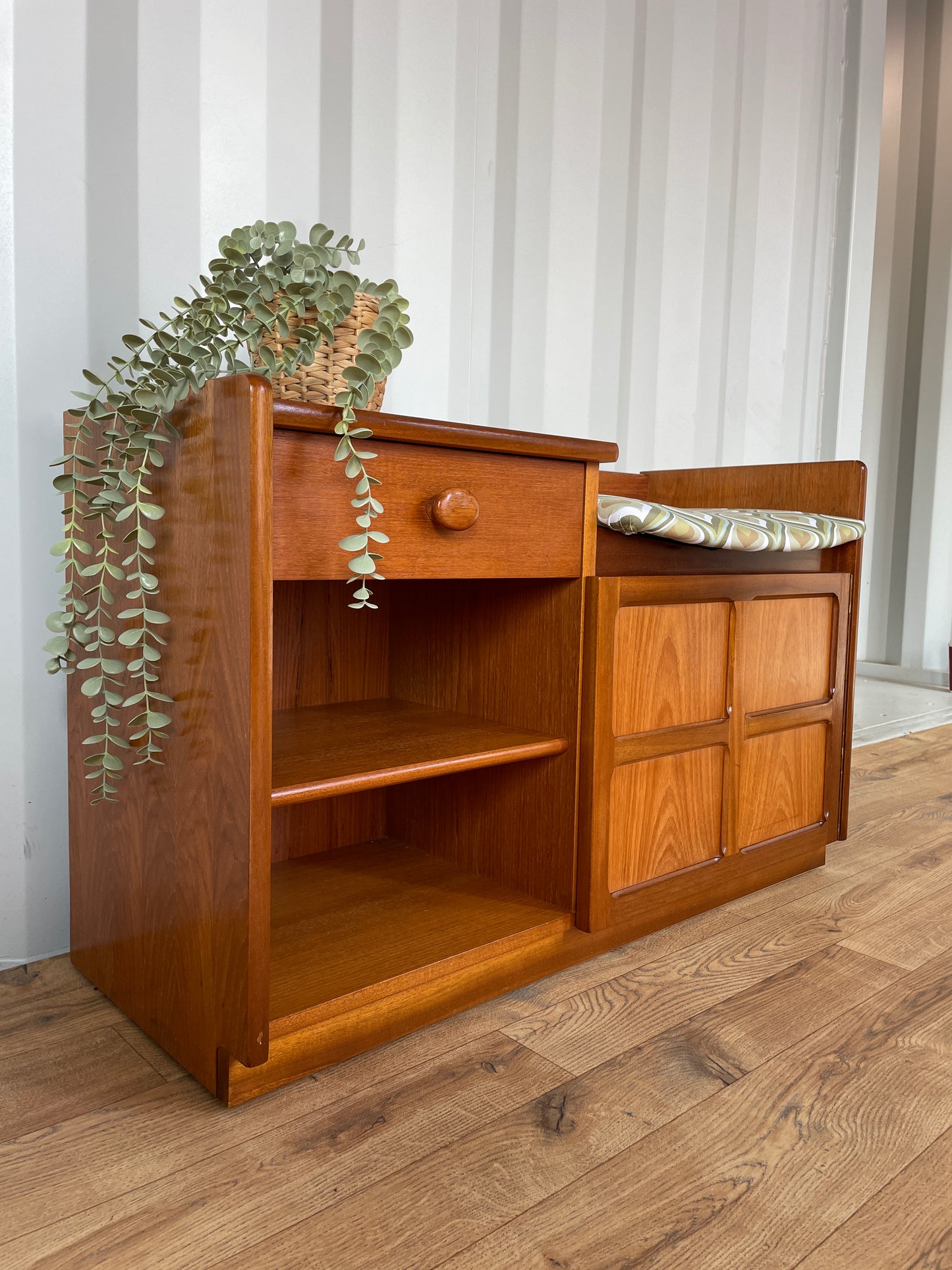 Nathan Mid Century Telephone Table Teak Hall Seat / Bench