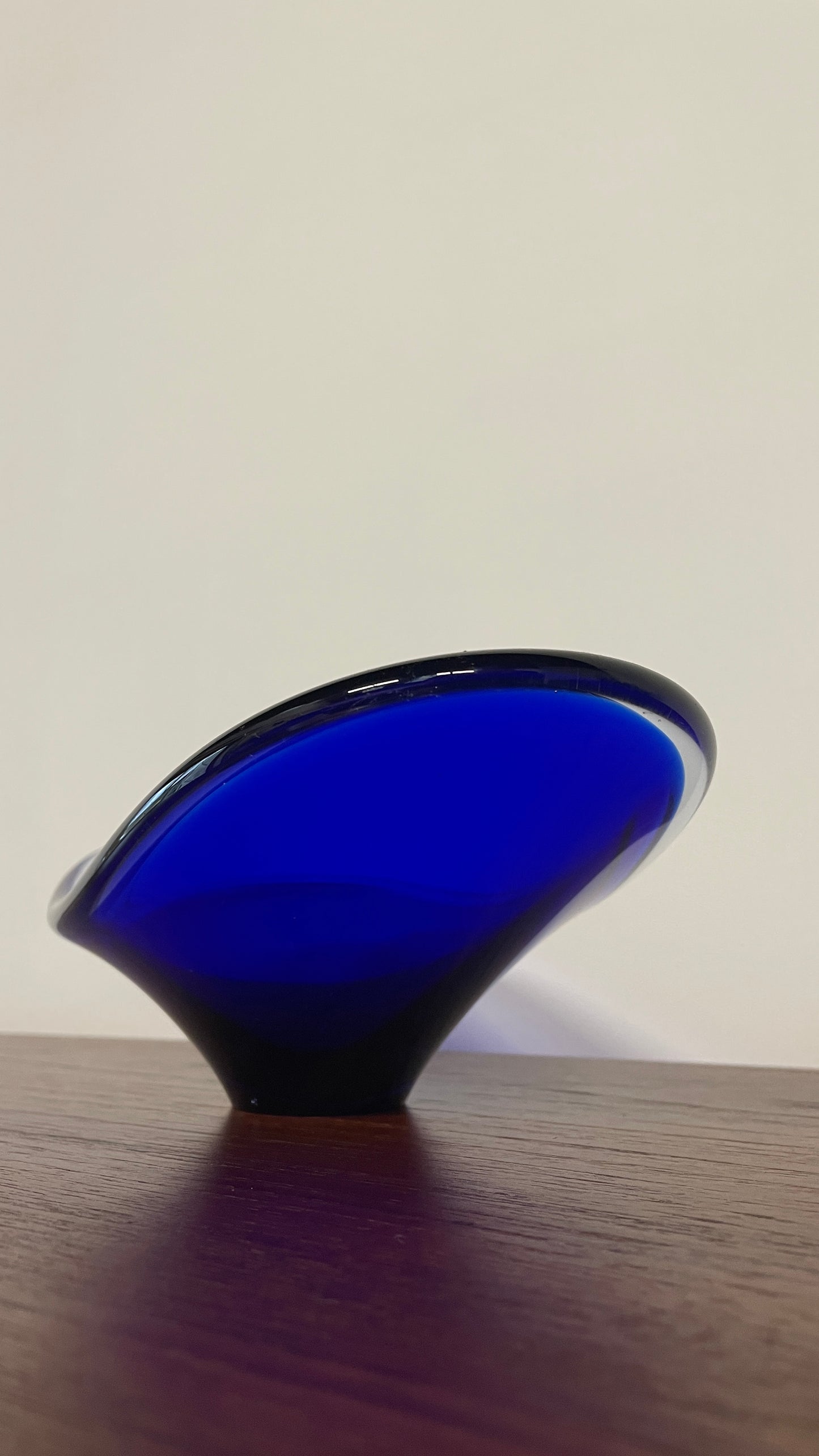 Mid-Century Blue Art Glass Dish | Sculptural Vintage Centrepiece Bowl | 29cm